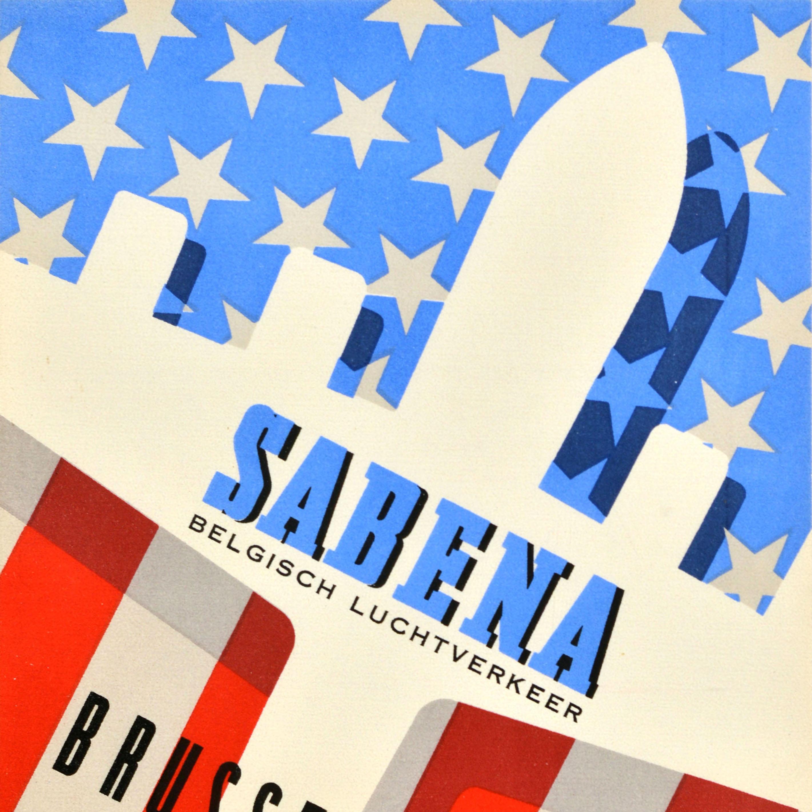 Belga Poster pubblicitario d'epoca originale New York Sabena Belgian Airlines USA in vendita