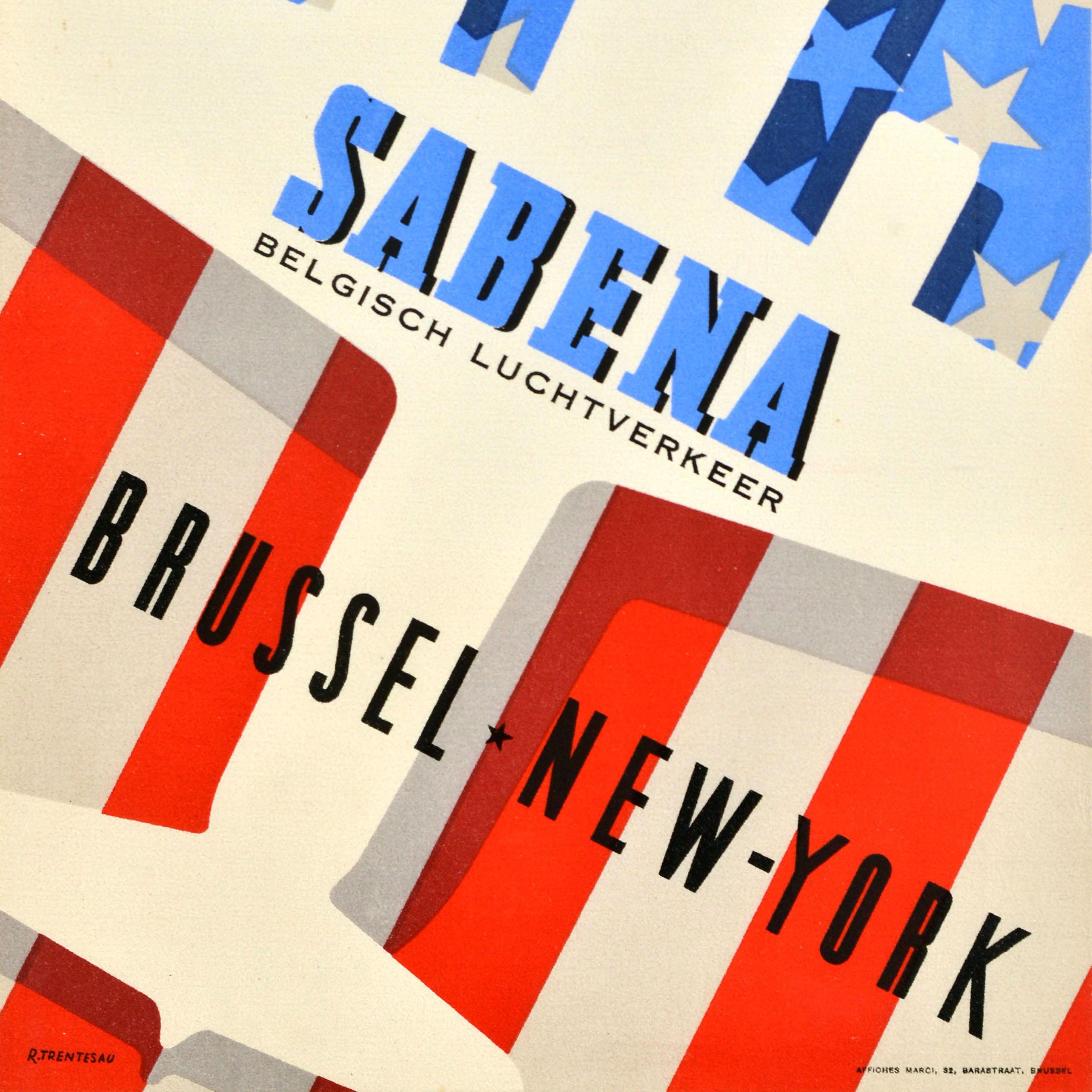 Poster pubblicitario d'epoca originale New York Sabena Belgian Airlines USA In condizioni ottime in vendita a London, GB