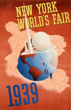 Original Vintage Travel Advertising Poster New York Worlds Fair 1939 Atherton