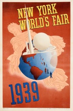 Original Vintage Travel Advertising Poster New York Worlds Fair 1939 Atherton
