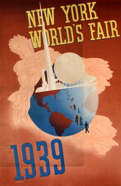 Original Vintage Travel Advertising Poster New York Worlds Fair 1939 Large