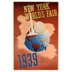 Original Vintage Travel Advertising Poster New York Worlds Fair 1939 Large