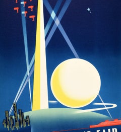 Affiche publicitaire originale de voyage vintage de l'Exposition universelle de New York, Binder Art déco