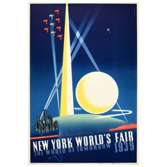 Original Vintage Travel Advertising Poster New York Worlds Fair Binder Art Deco