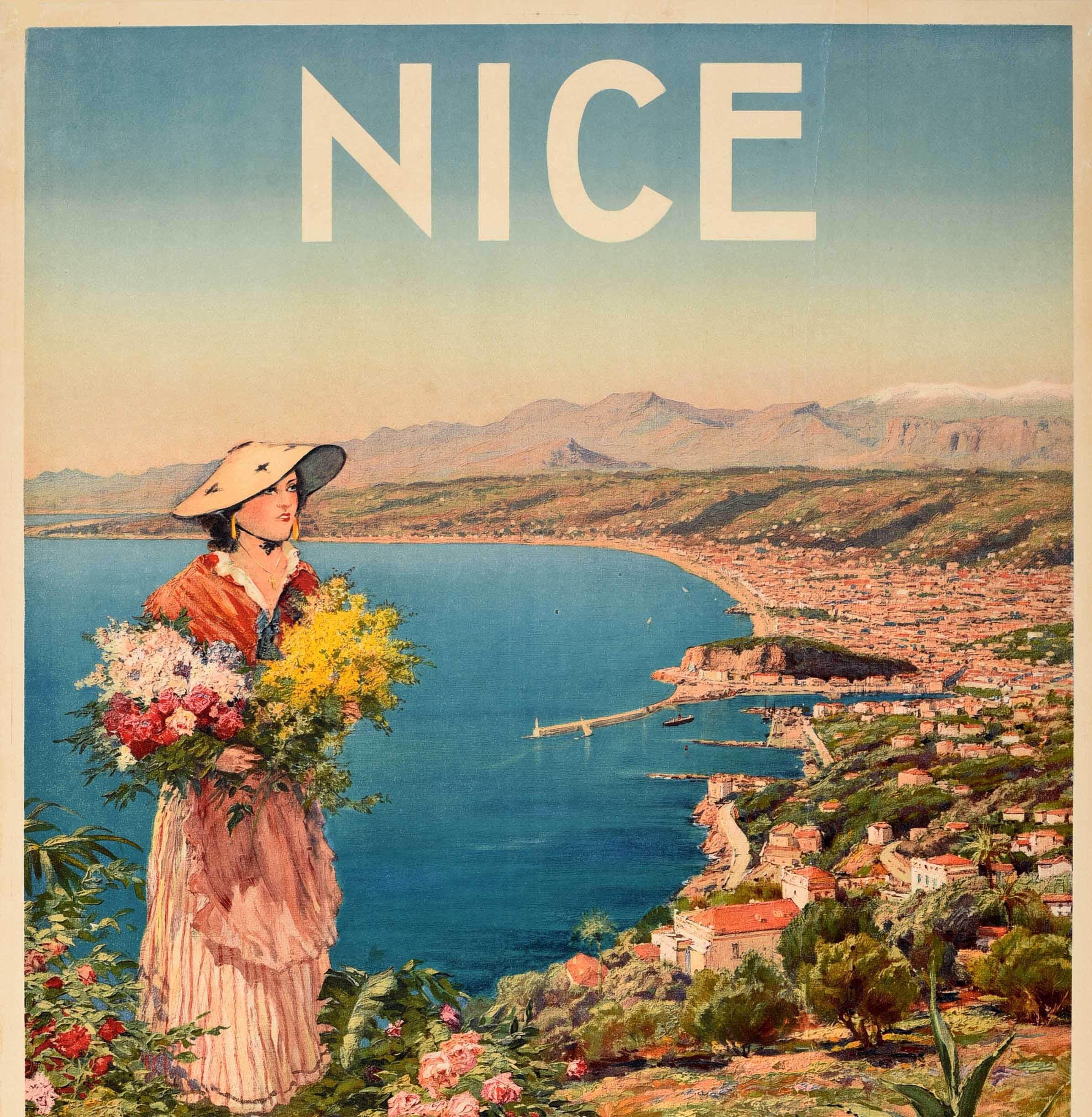 Original Vintage Travel Advertising Poster Nice French Riviera Rotary Design Art In Fair Condition In London, GB