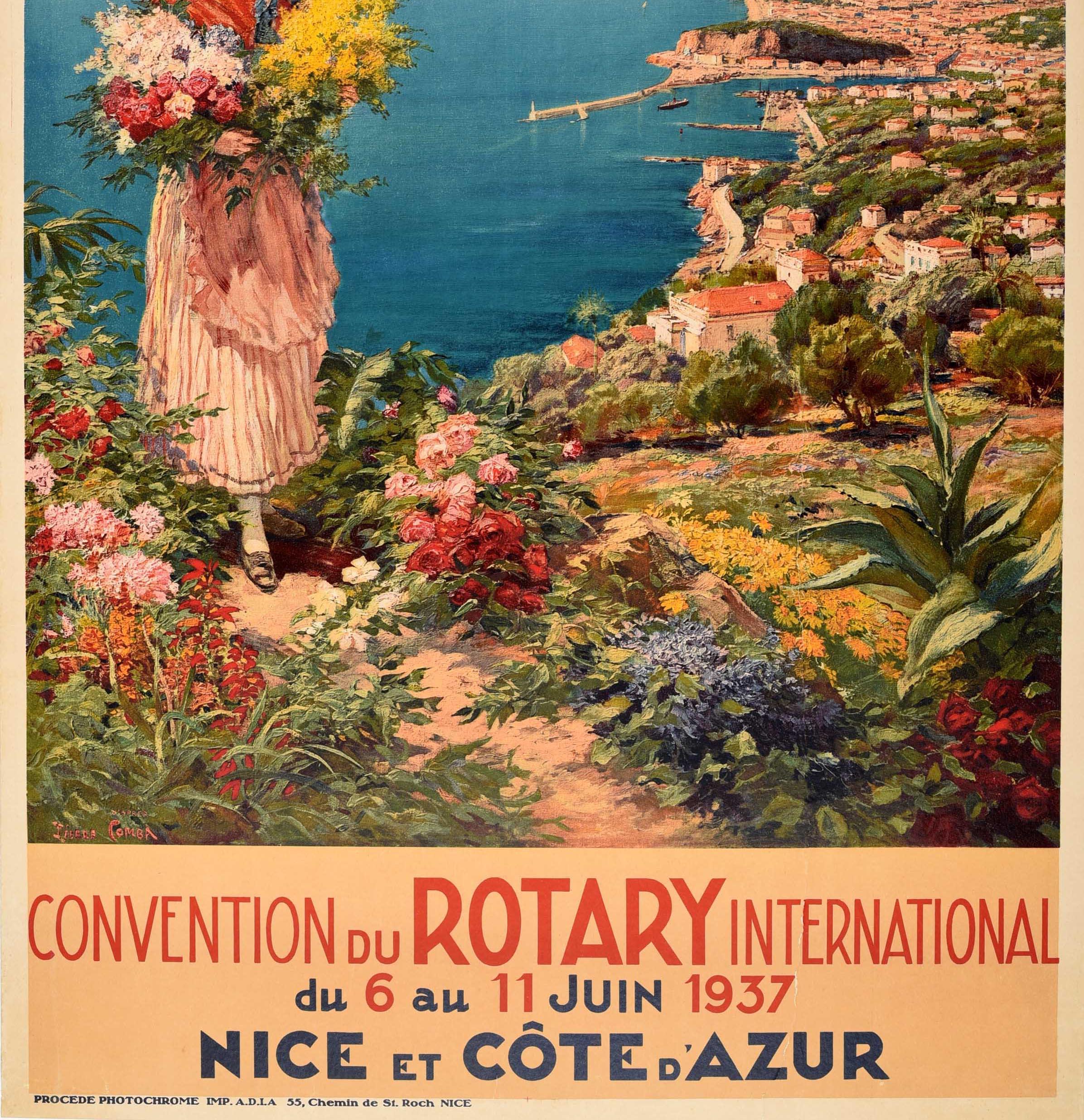 Mid-20th Century Original Vintage Travel Advertising Poster Nice French Riviera Rotary Design Art