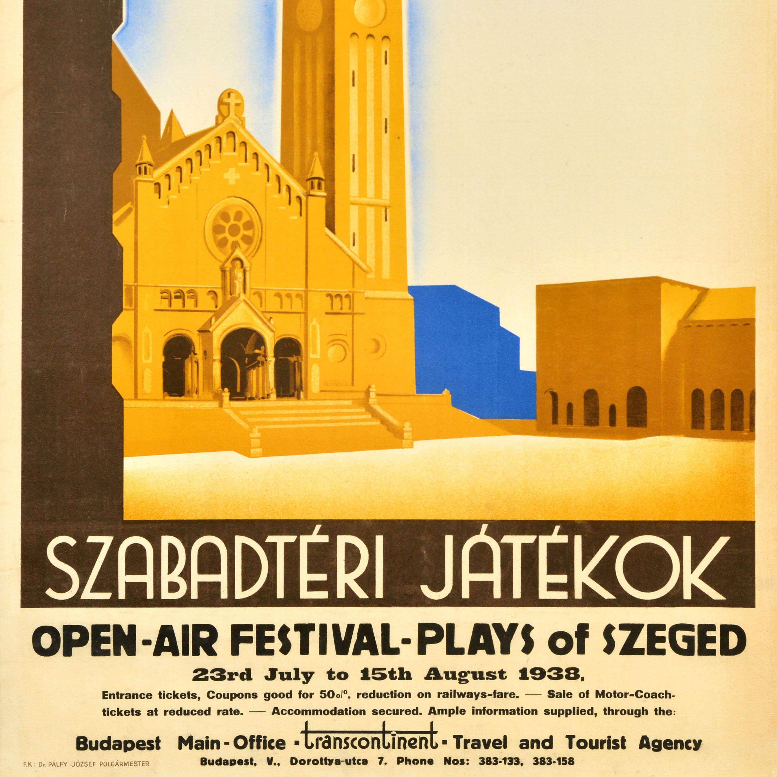 Original Vintage Travel Advertising Poster Open Air Plays Szeged Hungary Theatre In Good Condition For Sale In London, GB