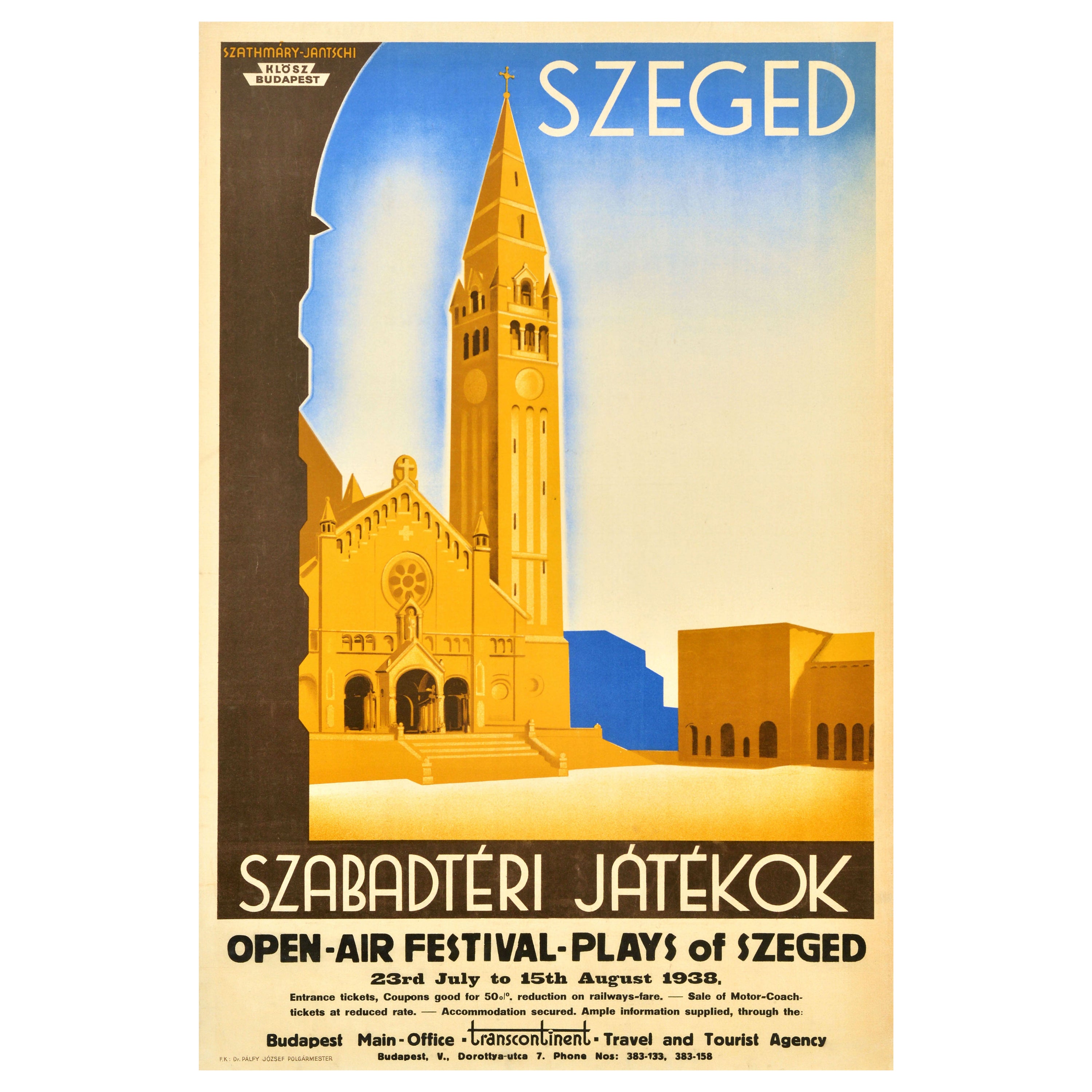 Poster pubblicitario d'epoca per spettacoli all'aperto a Szeged in Ungheria in vendita