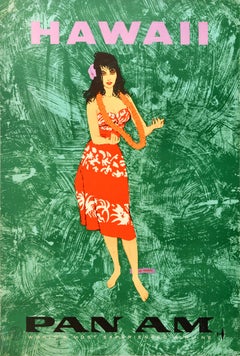 Original Vintage Travel Advertising Poster Pan Am Hawaii Hula Dancer Al Moore