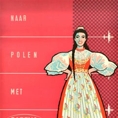Original Vintage Travel Advertising Poster Poland Sabena Belgian Airlines Polen