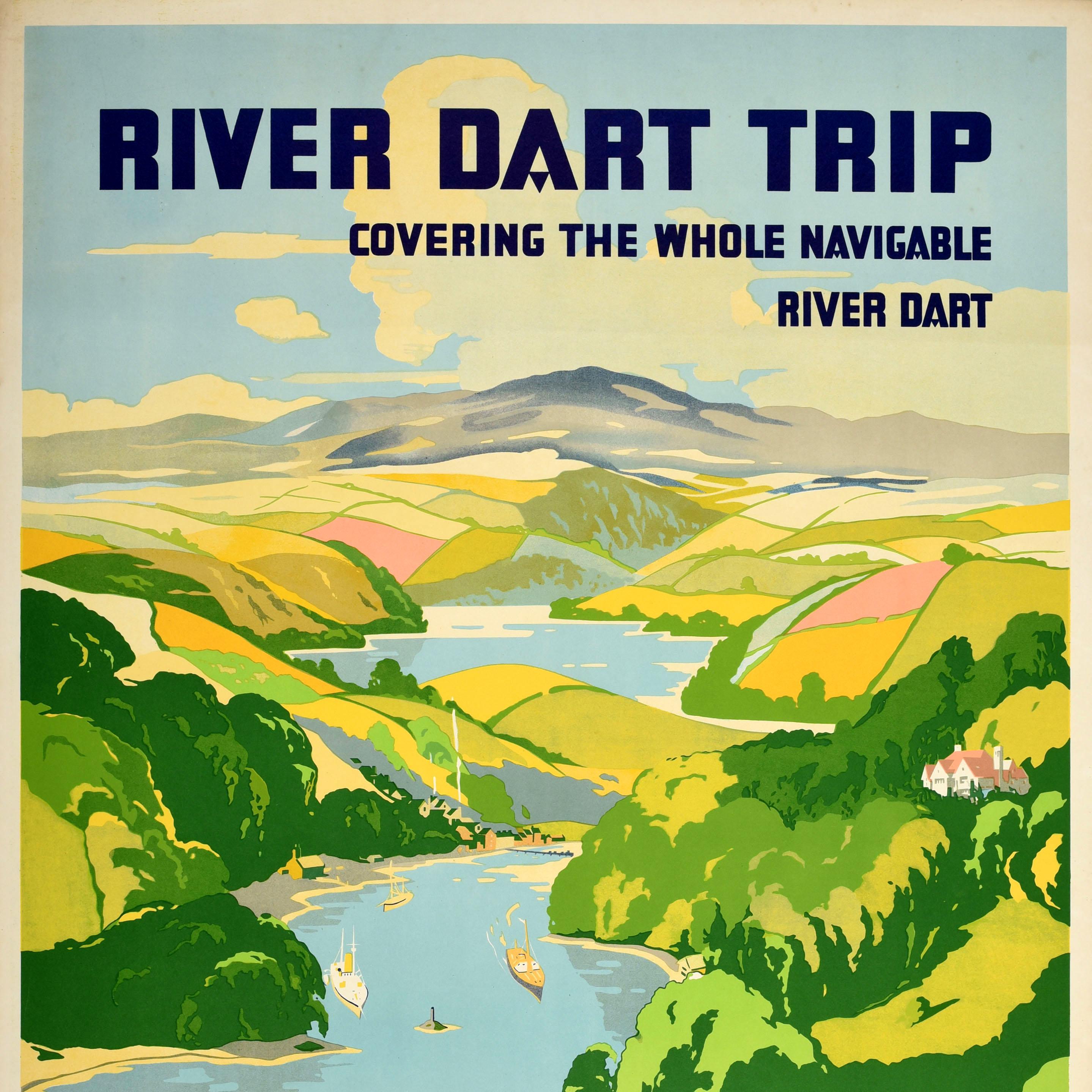 British Original Vintage Travel Advertising Poster River Dart Steamboat Trip Devon UK
