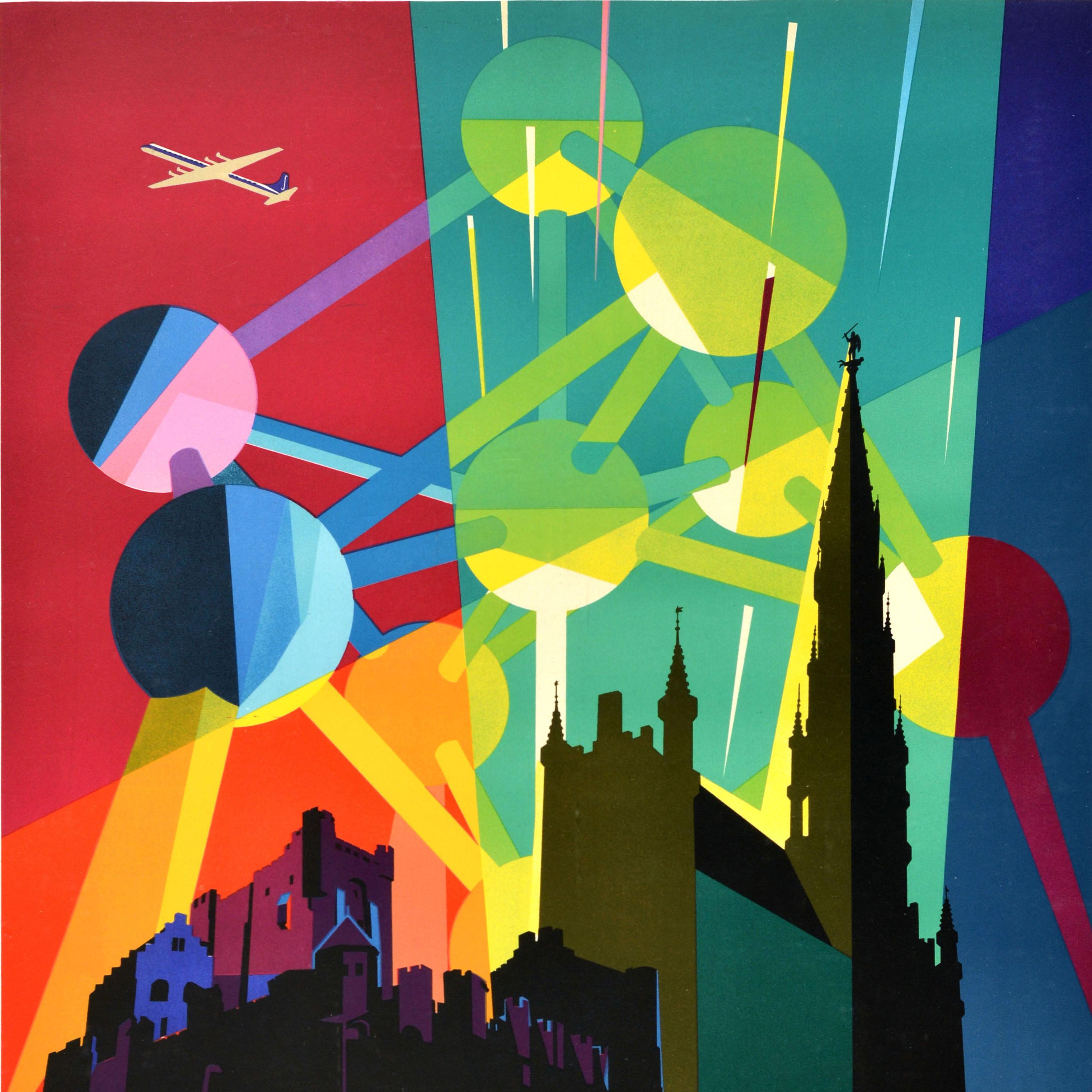 Original Vintage Travel Advertising Poster Sabena Airlines Belgium Atomium Eynde (Moderne der Mitte des Jahrhunderts) im Angebot