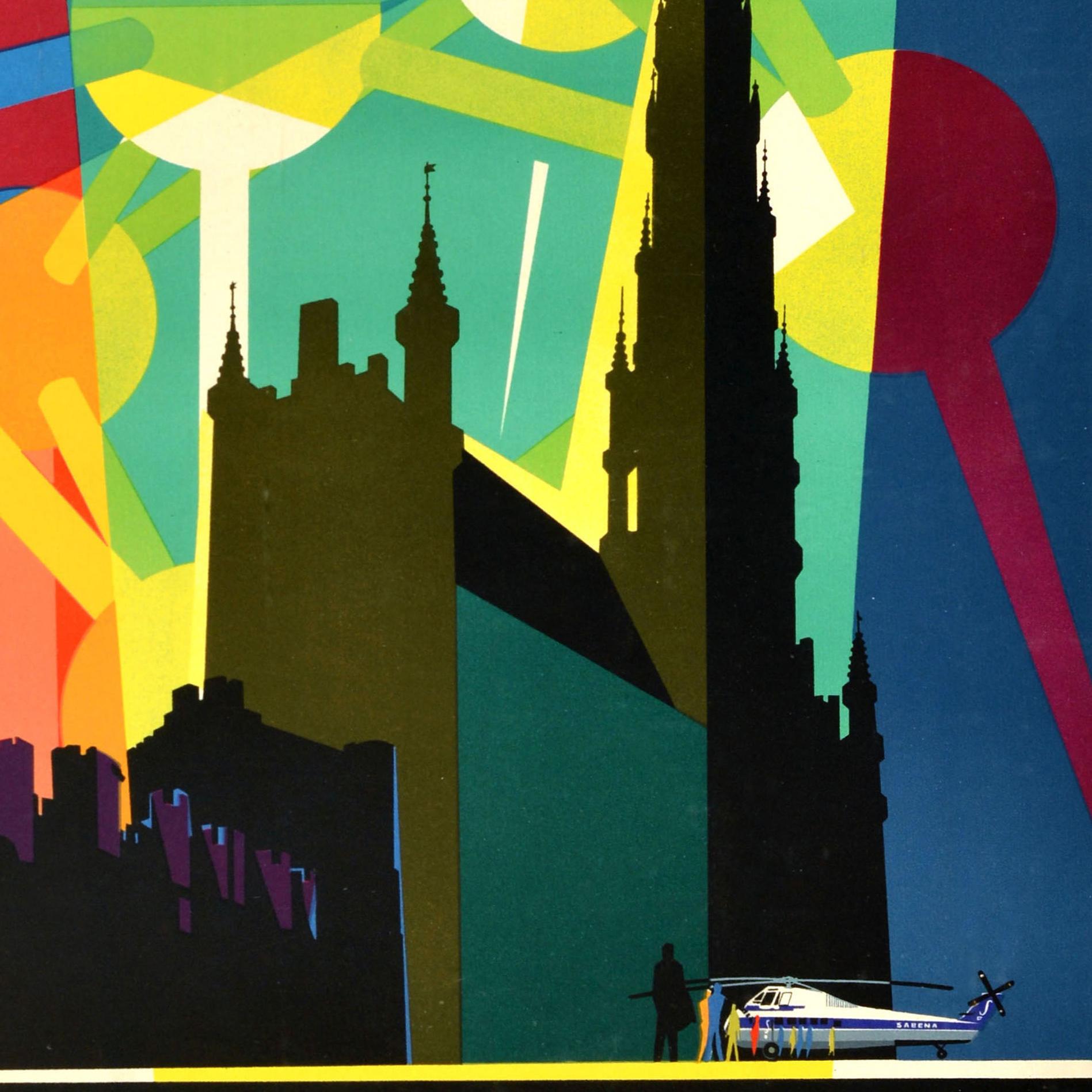 Original Vintage Travel Advertising Poster Sabena Airlines Belgium Atomium Eynde im Zustand „Gut“ im Angebot in London, GB