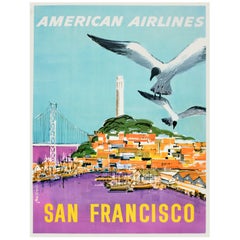 Original Vintage Travel Advertising Poster San Francisco American Airlines 1950s