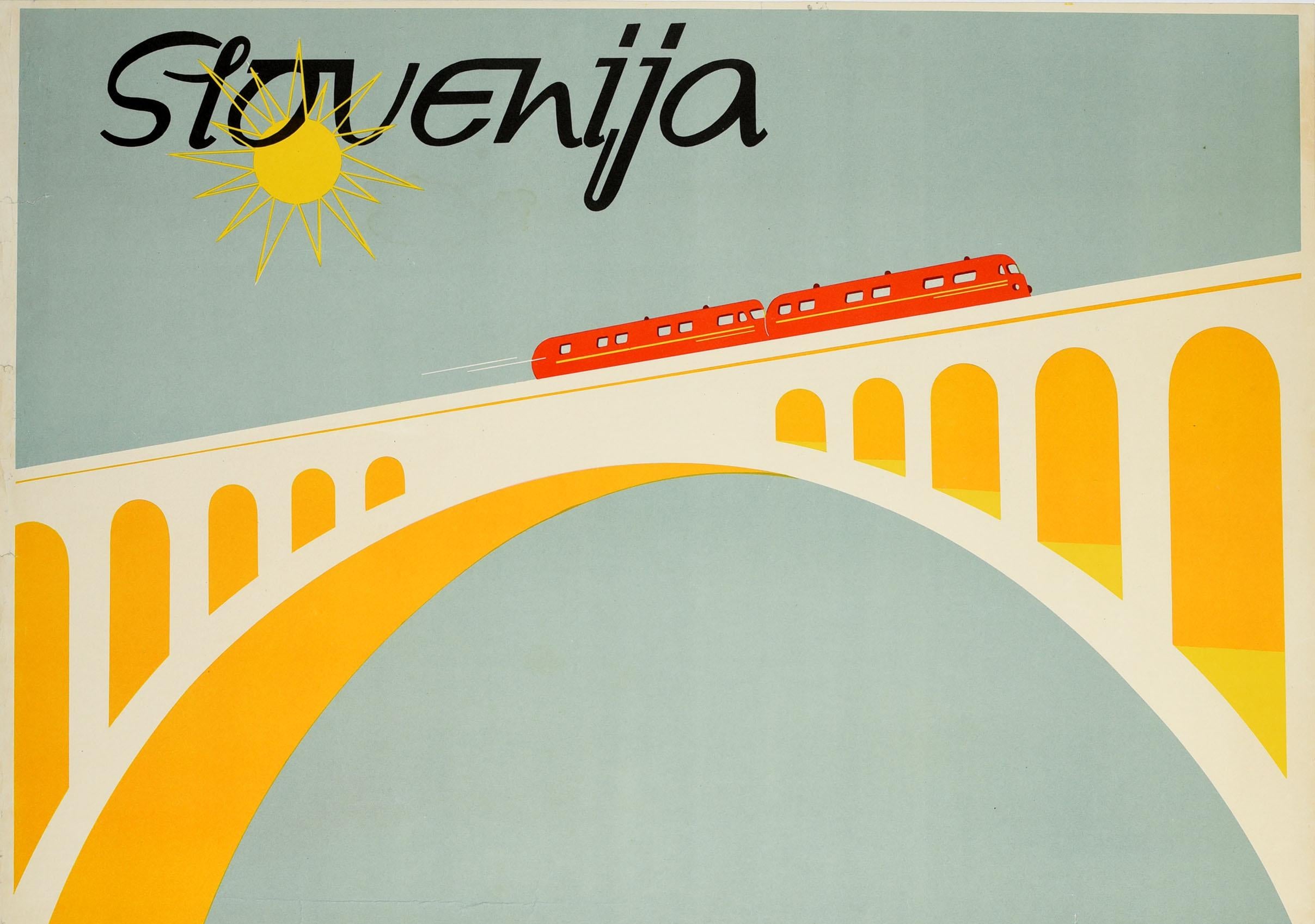 Slovenian Original Vintage Travel Advertising Poster Slovenia Yugoslavia Railway River Art