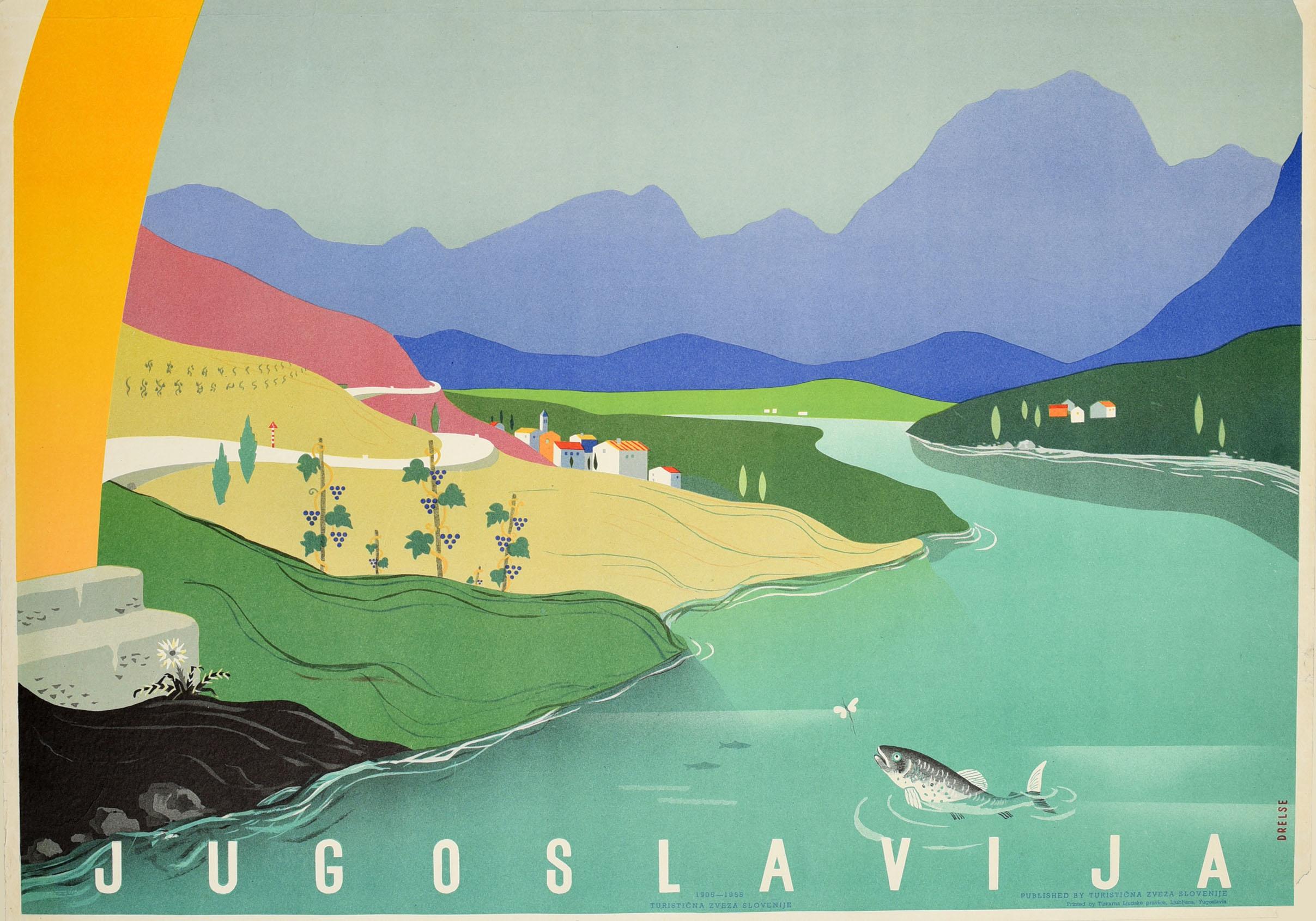 Original Vintage Travel Advertising Poster Slovenia Yugoslavia Railway River Art In Good Condition In London, GB