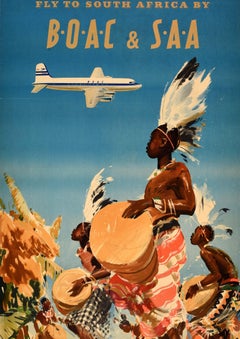 Original Vintage Travel Advertising Poster South Africa BOAC SAA Airline Wootton