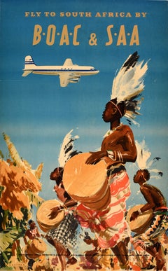 Original Vintage Travel Advertising Poster South Africa BOAC SAA Airline Wootton