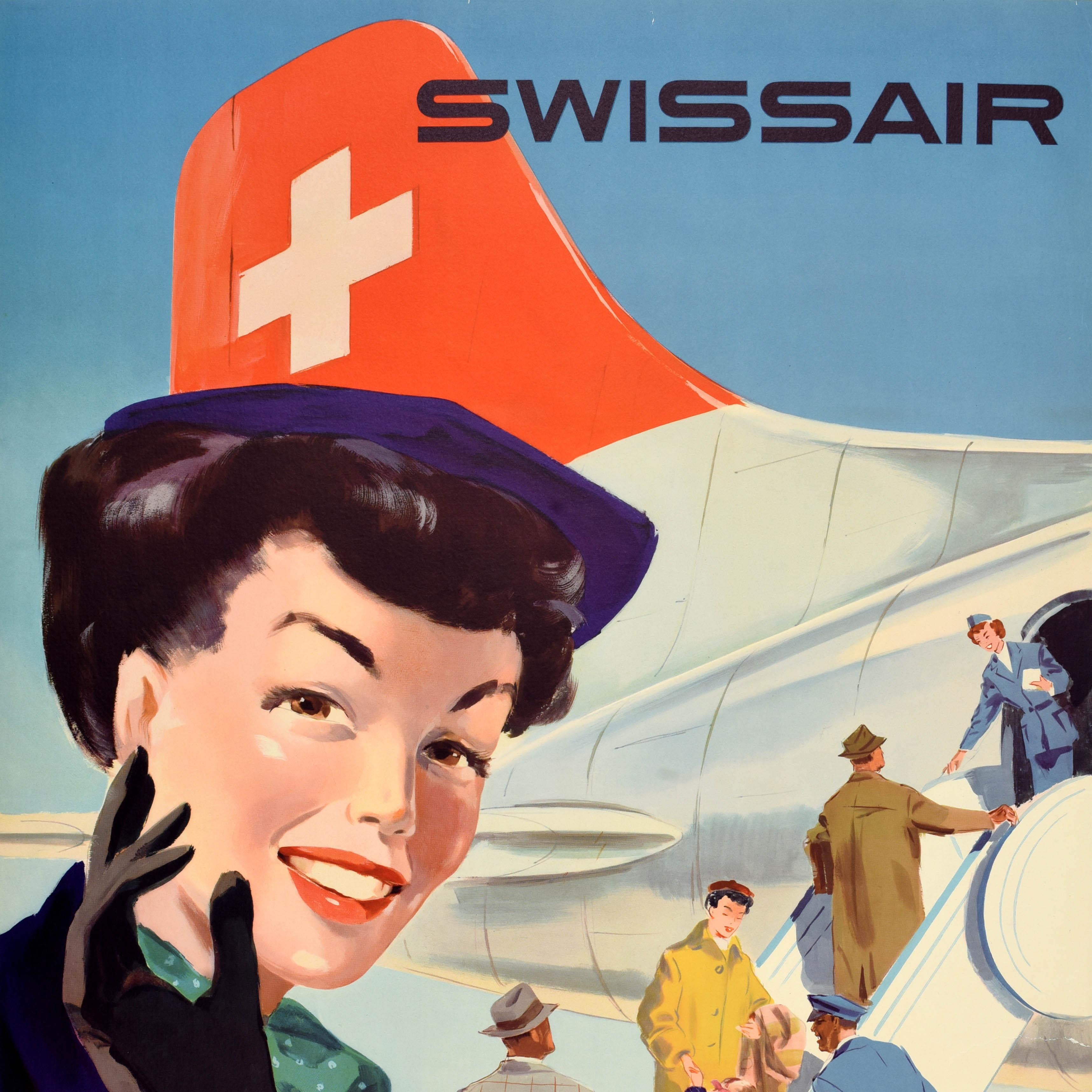 Original Vintage Travel Werbeplakat Swissair Hans Looser Schweizer Mitte des Jahrhunderts (Moderne der Mitte des Jahrhunderts) im Angebot