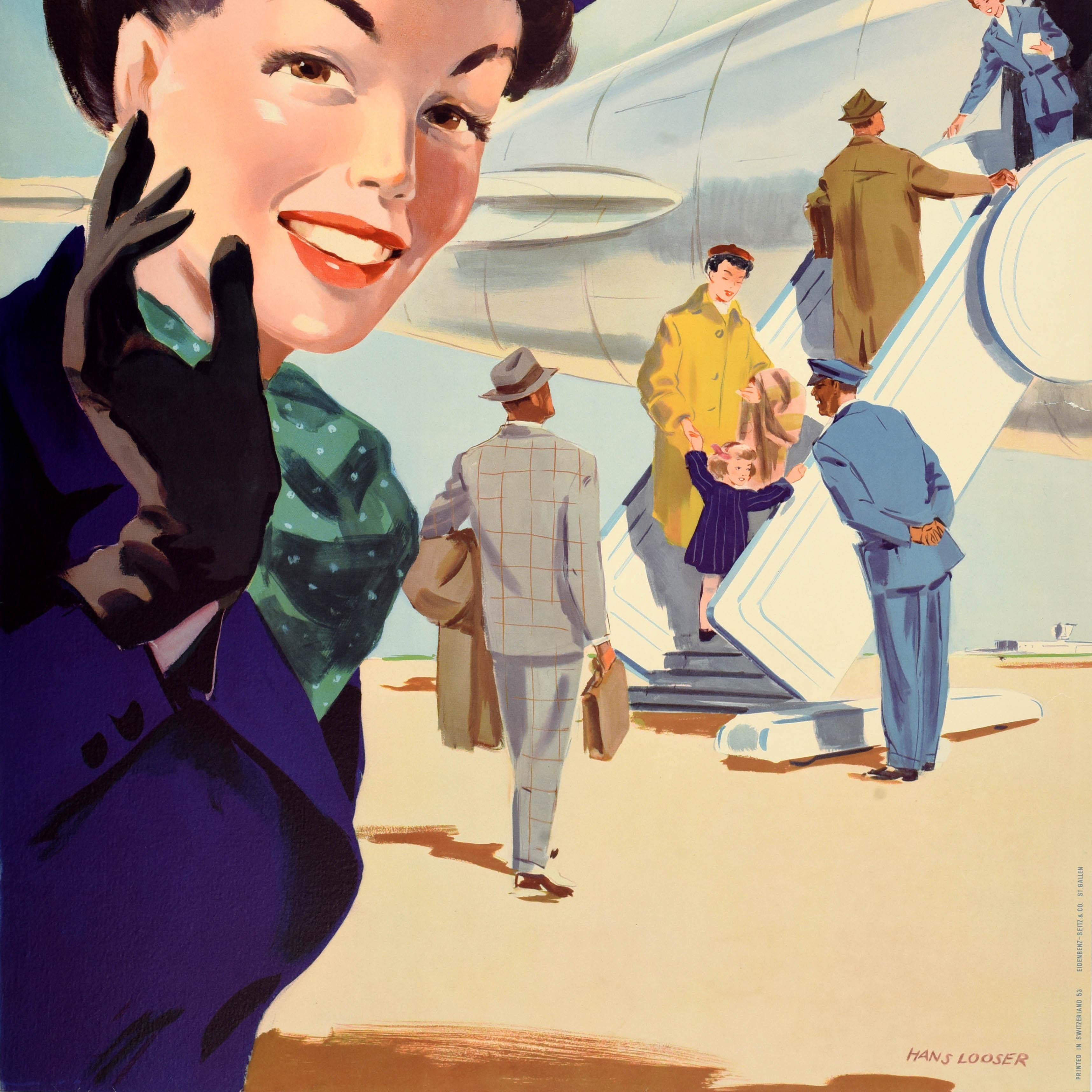 Original Vintage Travel Werbeplakat Swissair Hans Looser Schweizer Mitte des Jahrhunderts (Schweizerisch) im Angebot