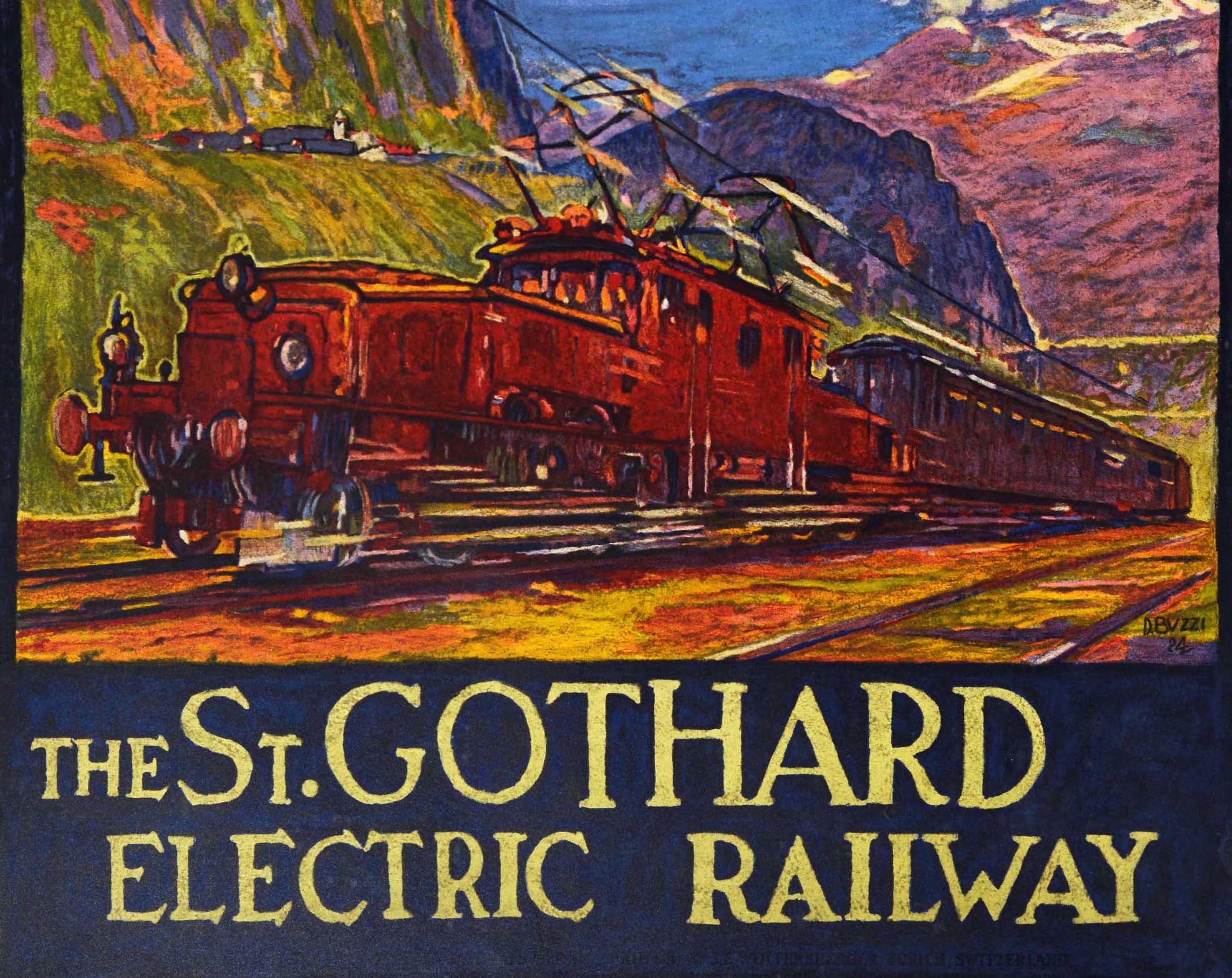 Swiss Original Vintage Travel Advertising Poster Switzerland St Gothard Railway Art For Sale