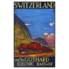 Original Vintage-Reise-Werbeplakat, Schweiz, St. Gothard, Eisenbahn, Kunst