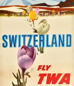 Original Vintage Travel Werbeplakat Schweiz TWA David Klein Lockheed