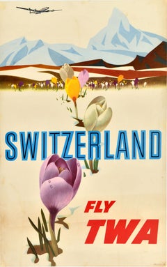 Original Vintage Travel Werbeplakat Schweiz TWA David Klein Lockheed