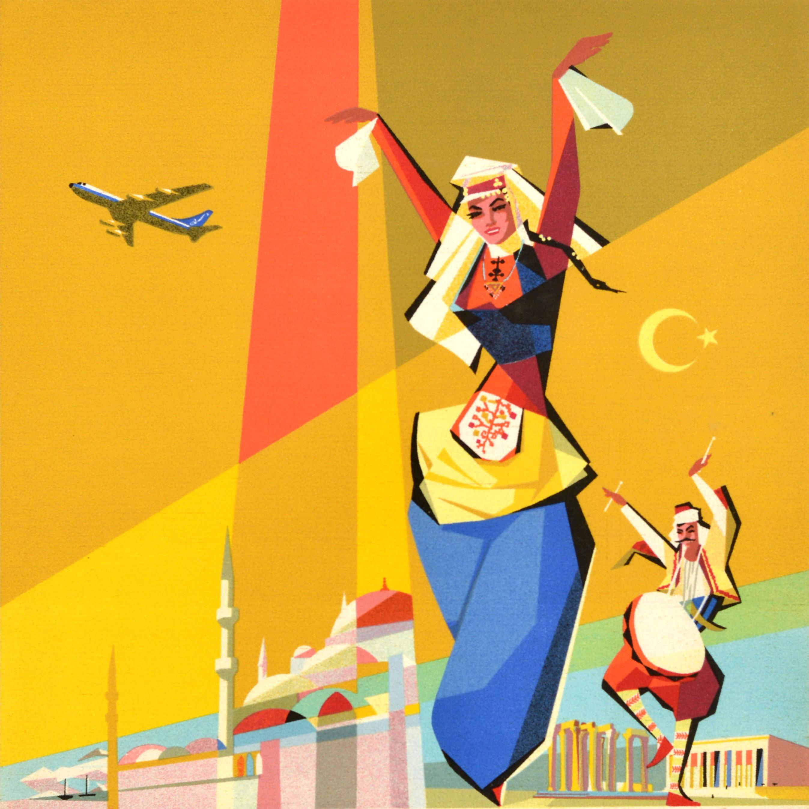 Cartel publicitario original de época sobre viajes Turquía Sabena Belgian Airlines Eynde Belga en venta