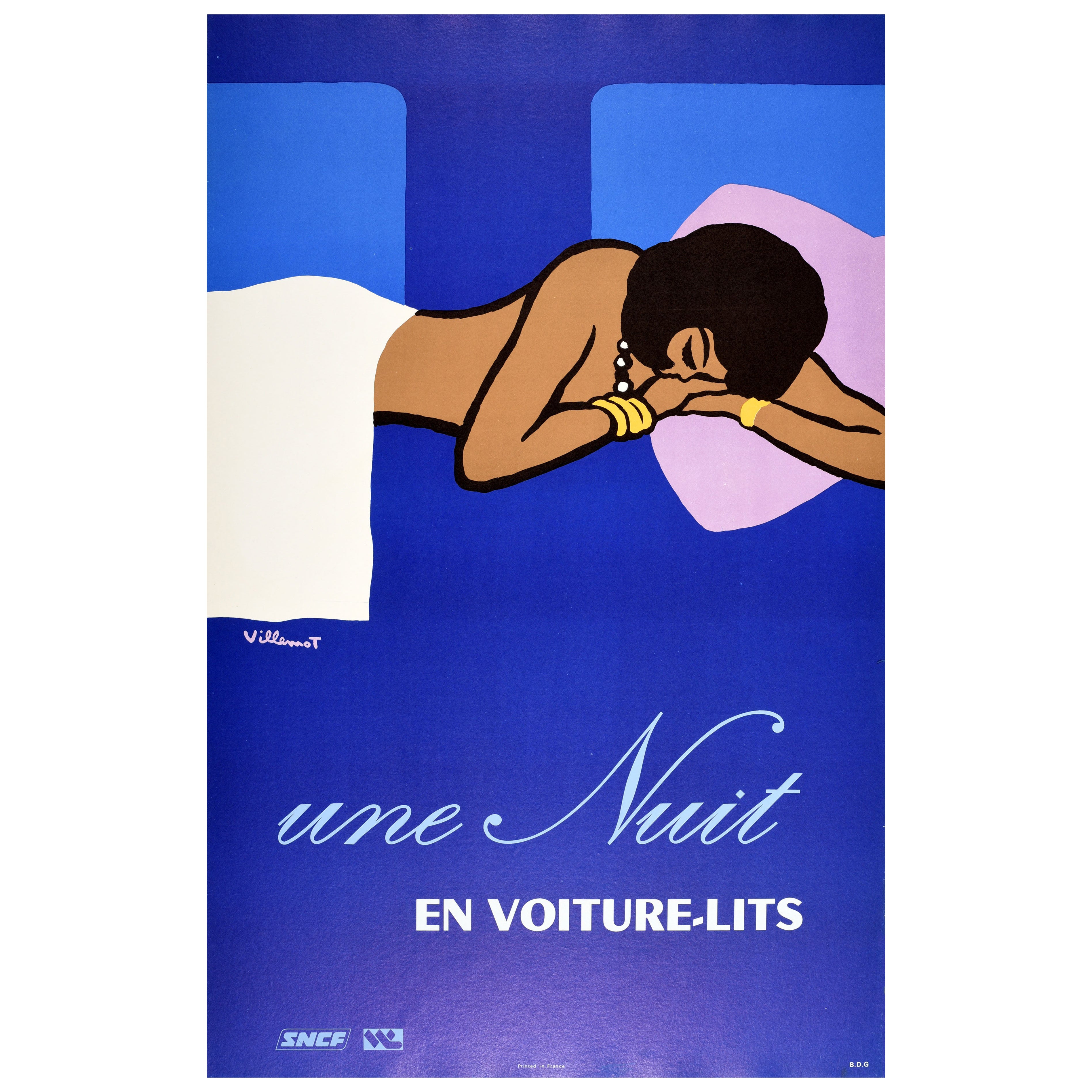 Original Vintage Travel Werbeplakat Une Nuit Bernard Villemot SNCF im Angebot