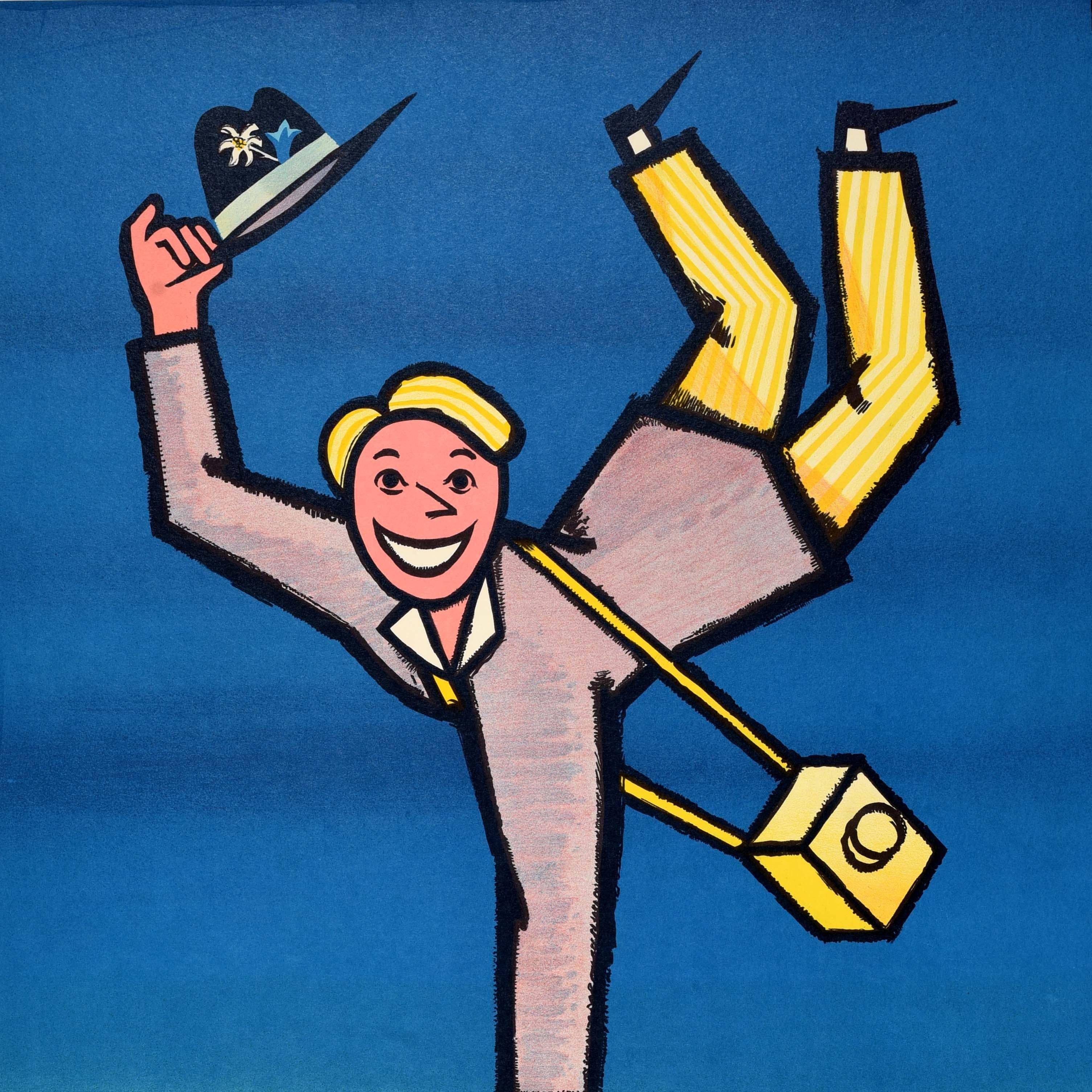 Original Vintage Travel Werbeplakat Wallis Schweiz Skigebiet (Schweizerisch) im Angebot