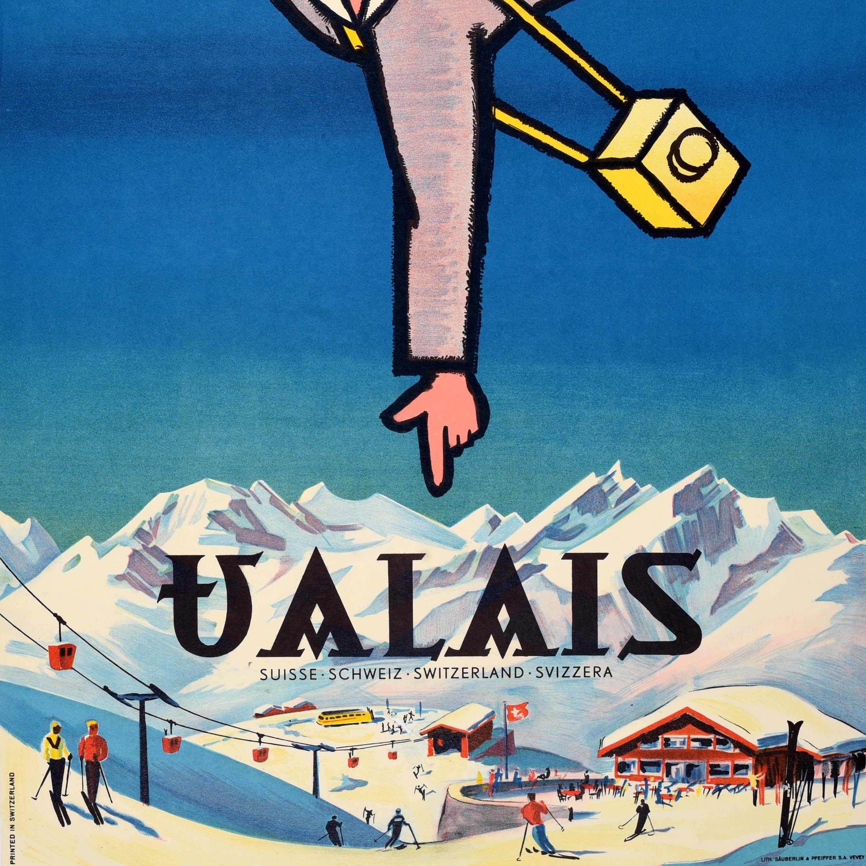 Original Vintage Travel Werbeplakat Wallis Schweiz Skigebiet im Zustand „Gut“ im Angebot in London, GB