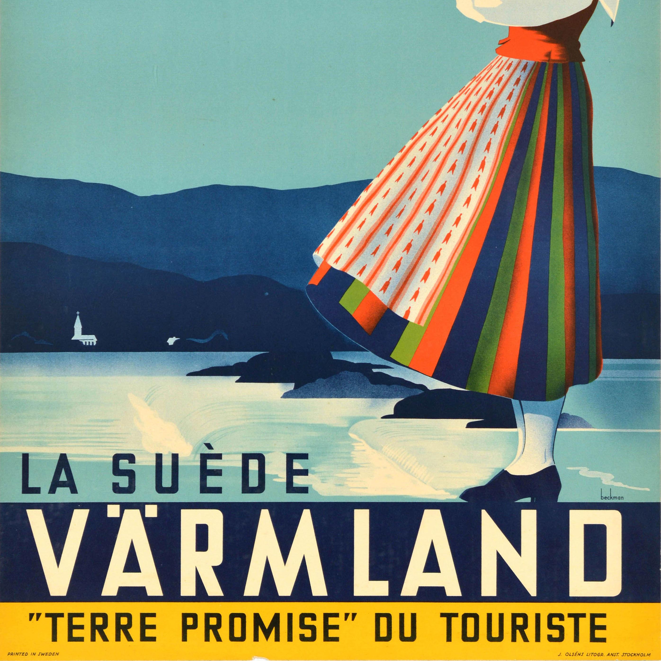 Original Vintage Travel Advertising Poster Varmland Promised Land Sweden Sverige In Good Condition For Sale In London, GB