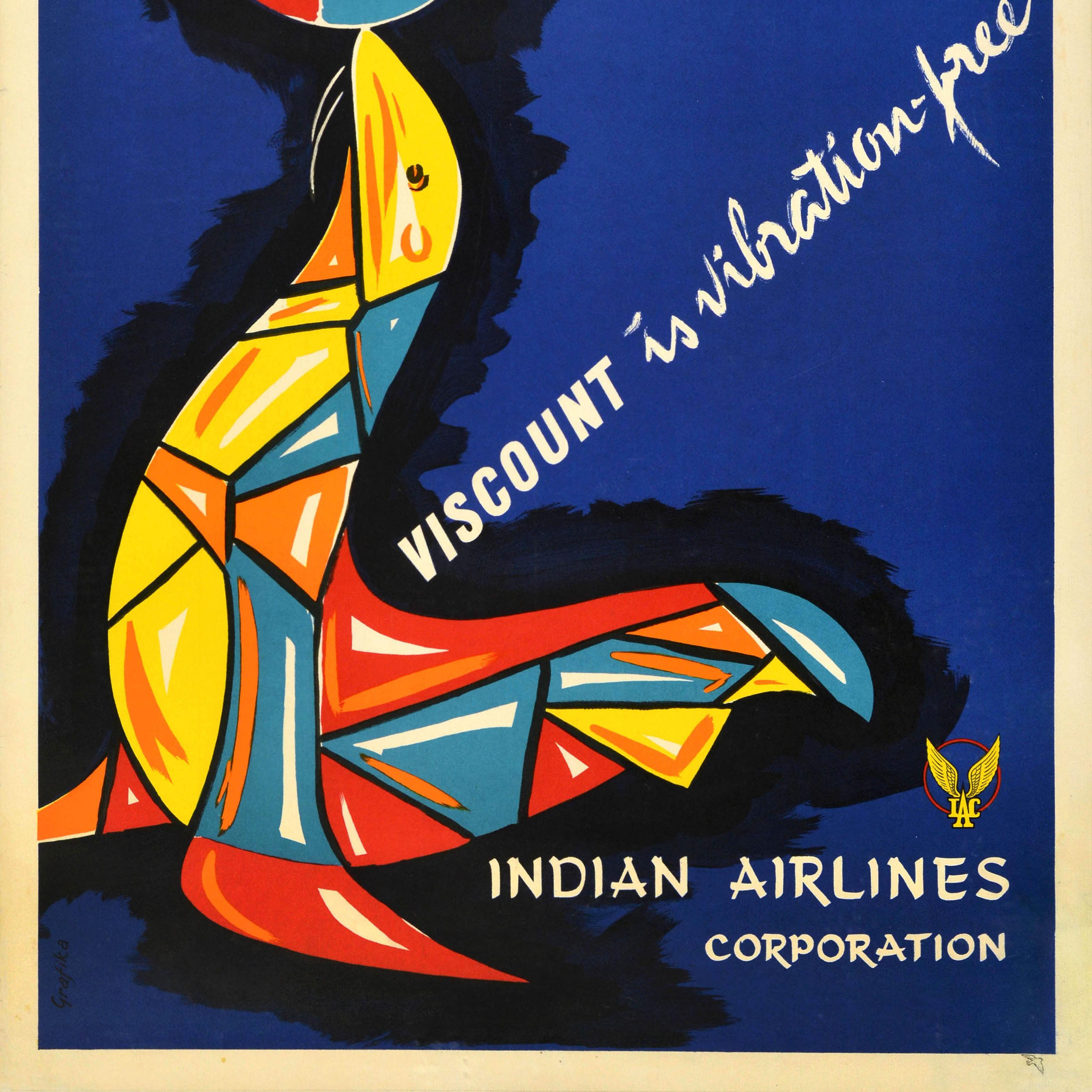 Poster pubblicitario originale d'epoca Viscount Indian Airlines Corporation In condizioni buone in vendita a London, GB