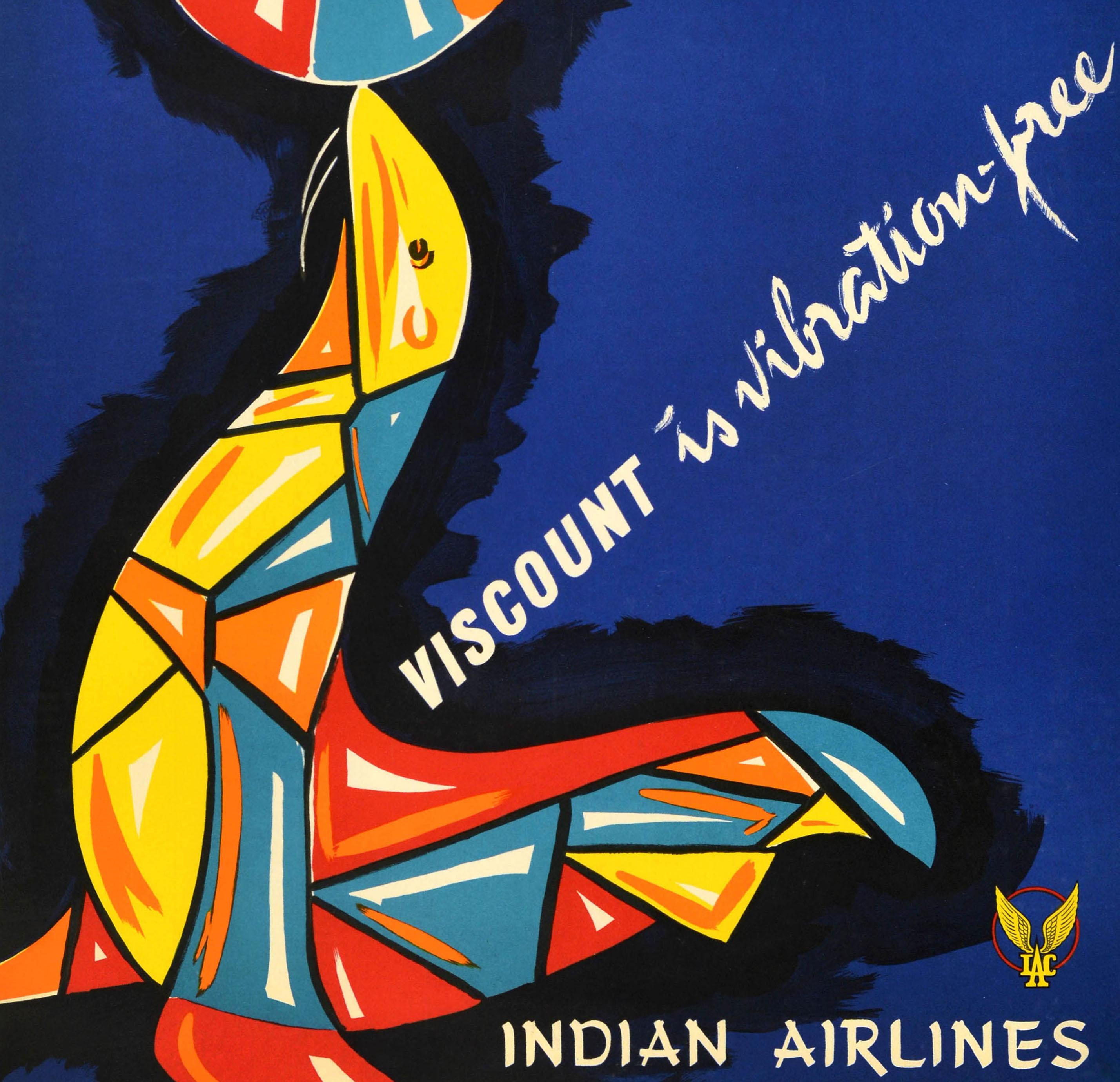Metà XX secolo Poster pubblicitario originale d'epoca Viscount Indian Airlines Corporation in vendita