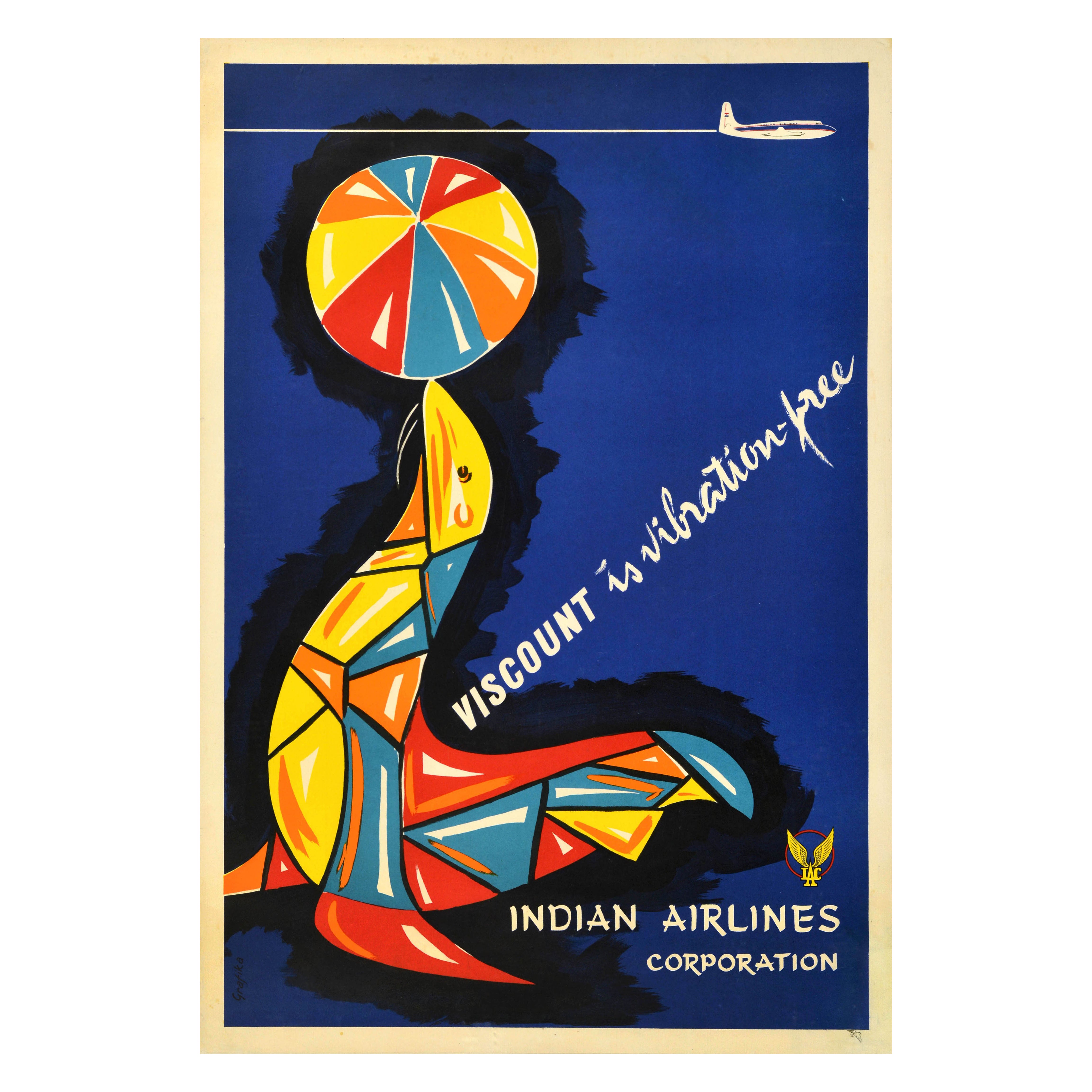 Poster pubblicitario originale d'epoca Viscount Indian Airlines Corporation in vendita