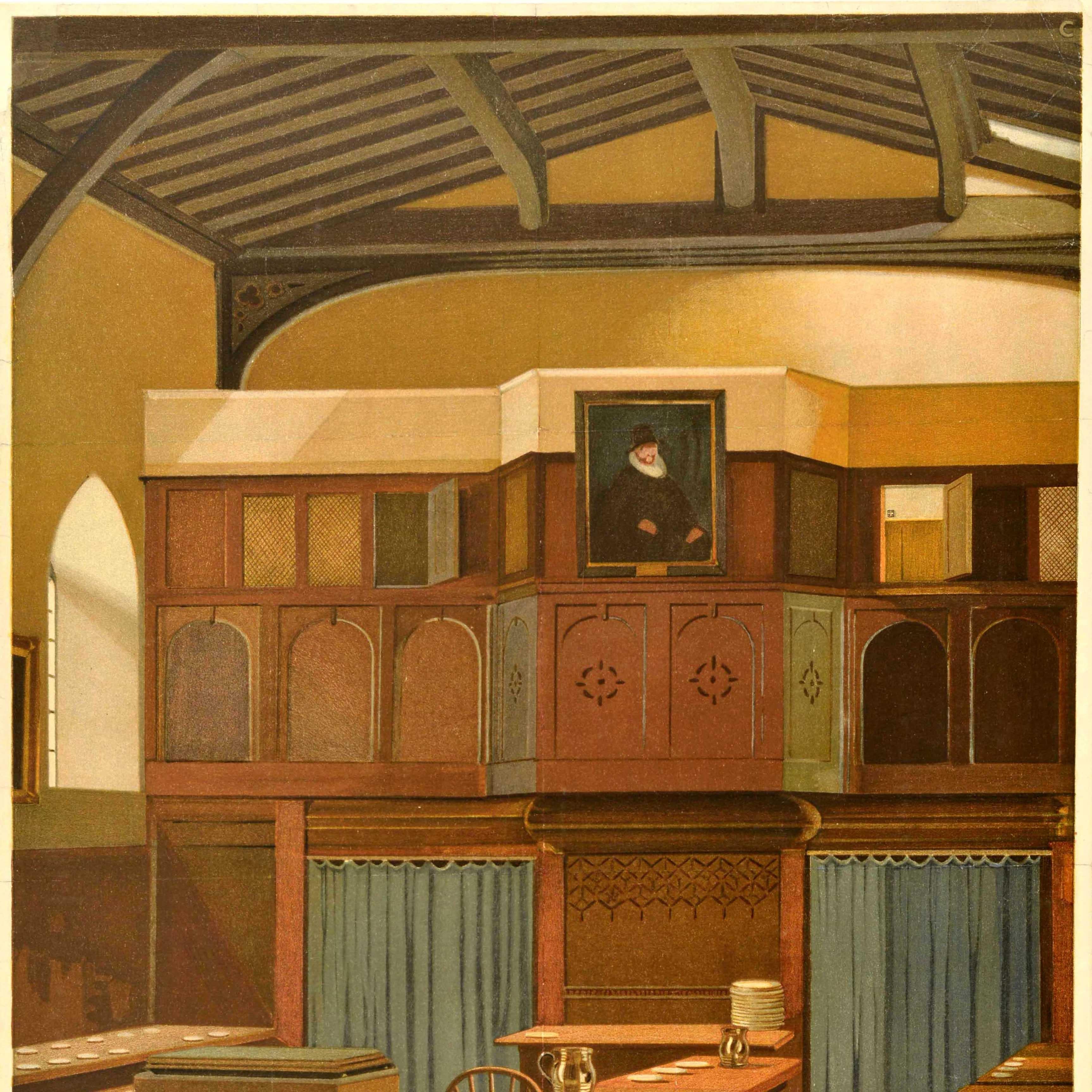 Britannico Poster pubblicitario di viaggio originale d'epoca Westminster School College Hall LMS in vendita