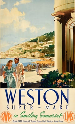 Manifesto pubblicitario originale d'epoca sui viaggi – Weston Super Mare – GWR LMS Buckle
