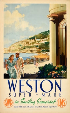 Manifesto pubblicitario originale d'epoca sui viaggi – Weston Super Mare – GWR LMS Buckle