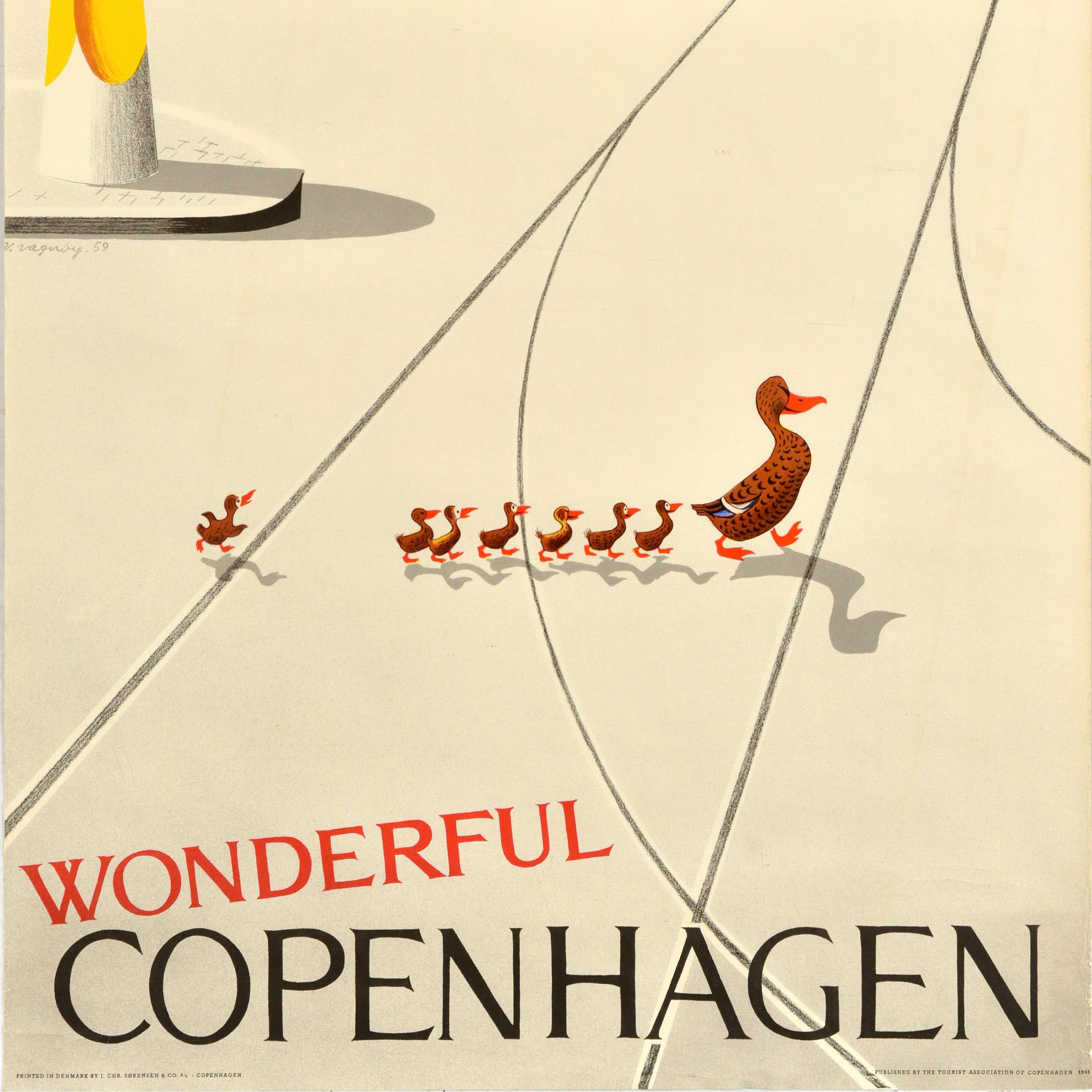 Original Vintage Travel Werbeplakat Wunderbar Kopenhagen Dänemark Entenküken (Dänisch) im Angebot