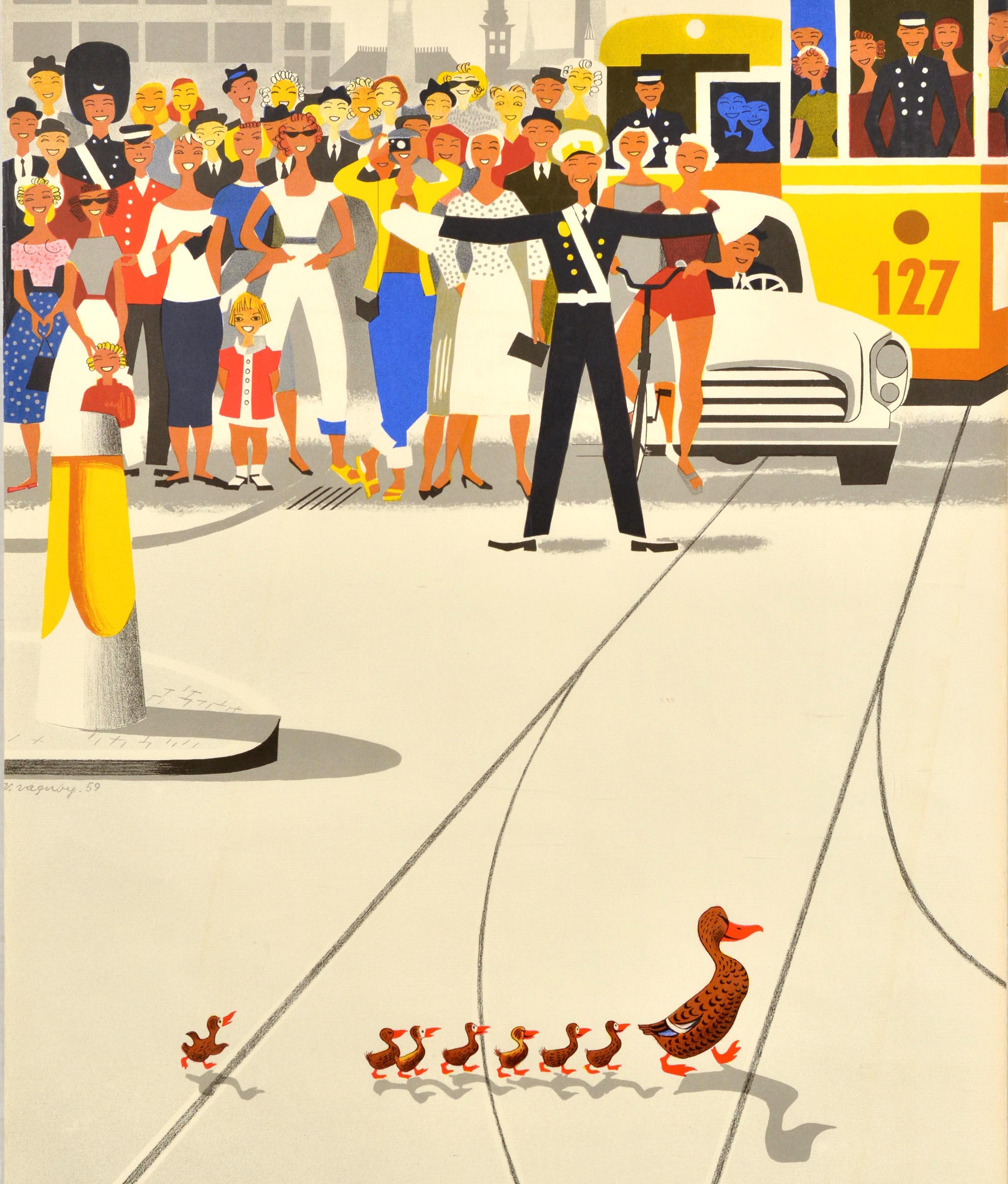 Original Vintage Travel Werbeplakat Wunderbar Kopenhagen Dänemark Entenküken im Zustand „Gut“ im Angebot in London, GB