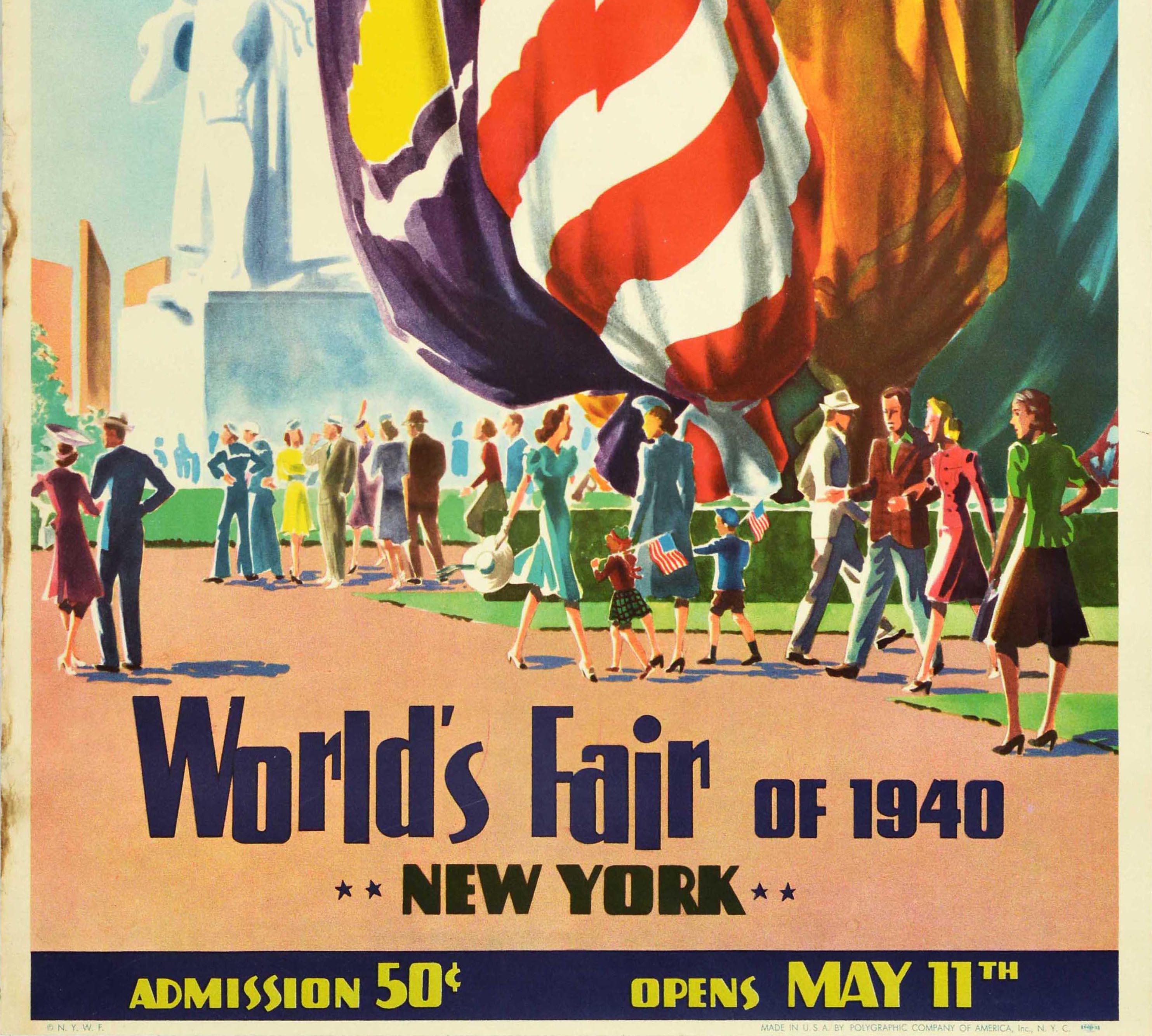 American Original Vintage Travel Advertising Poster World Fair 1940 New York Washington For Sale