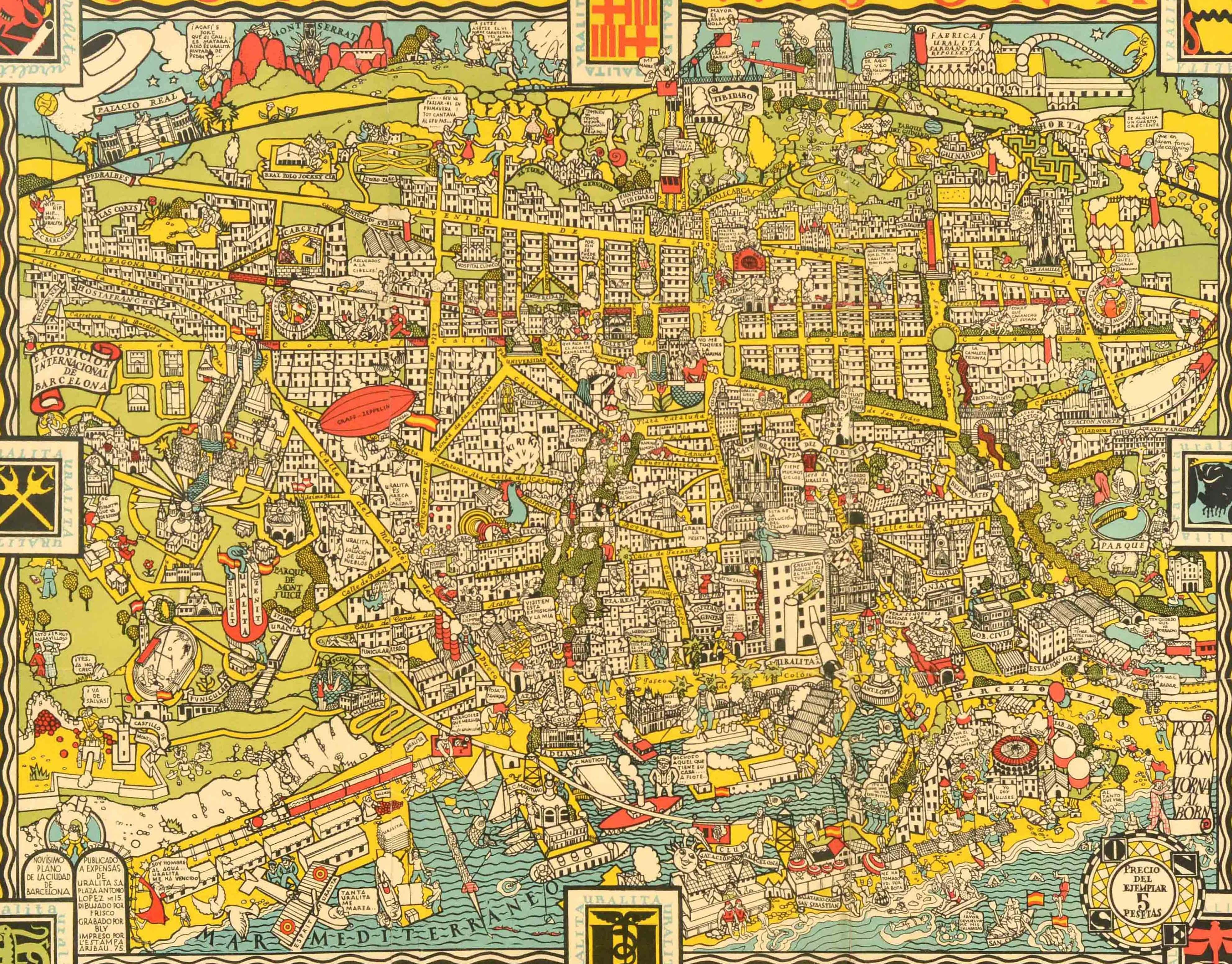 Originales Vintage-Plakat für Barcelona Spanien, herausgegeben für die Internationale Ausstellung von Barcelona, die vom 20. Mai 1929 bis zum 15. Januar 1930 auf dem Montjuic-Hügel stattfand - Exposicion Internacional de Barcelona 1929 - mit einem