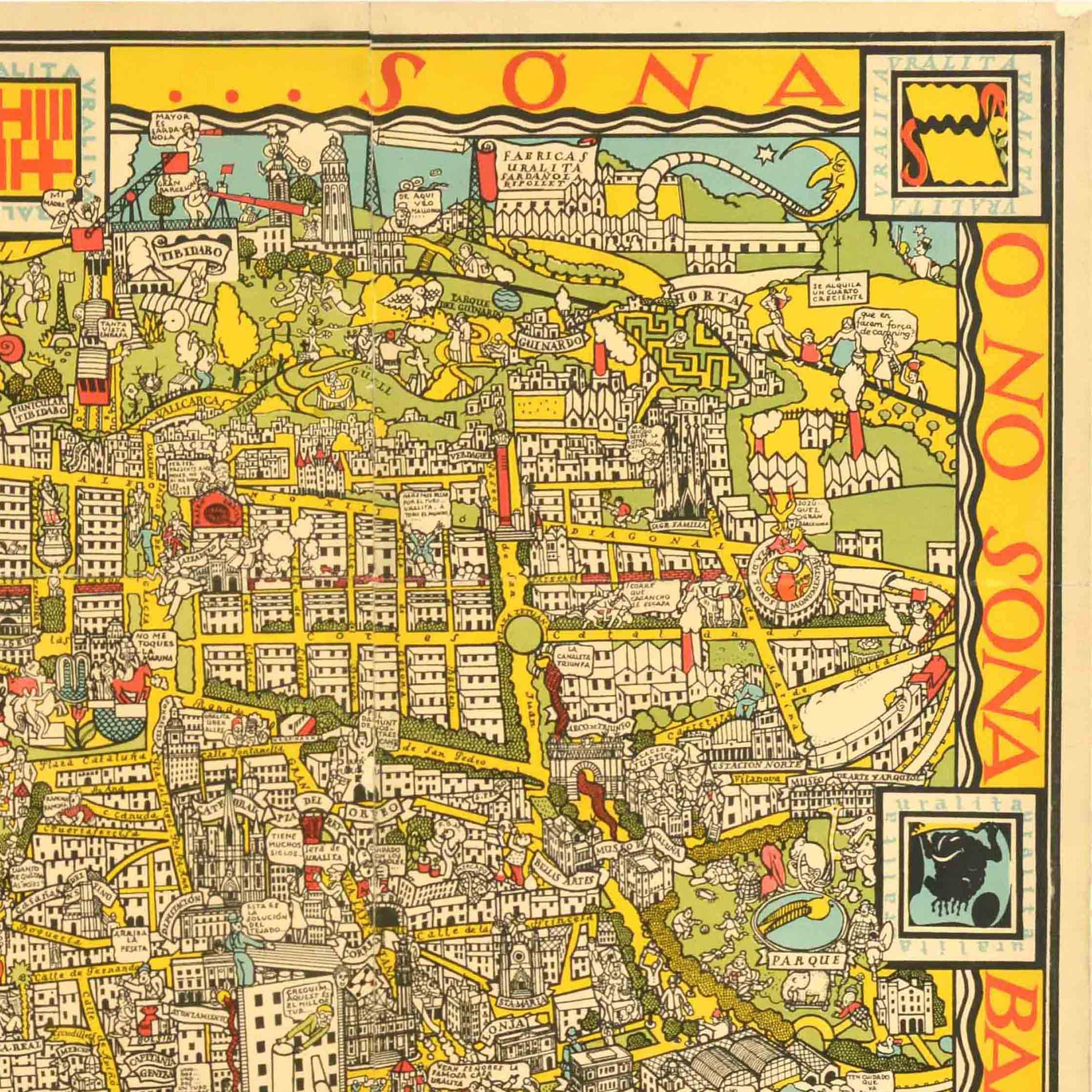 Original Vintage Travel Map Poster Barcelona Karte International Exposition Spanien im Zustand „Gut“ im Angebot in London, GB