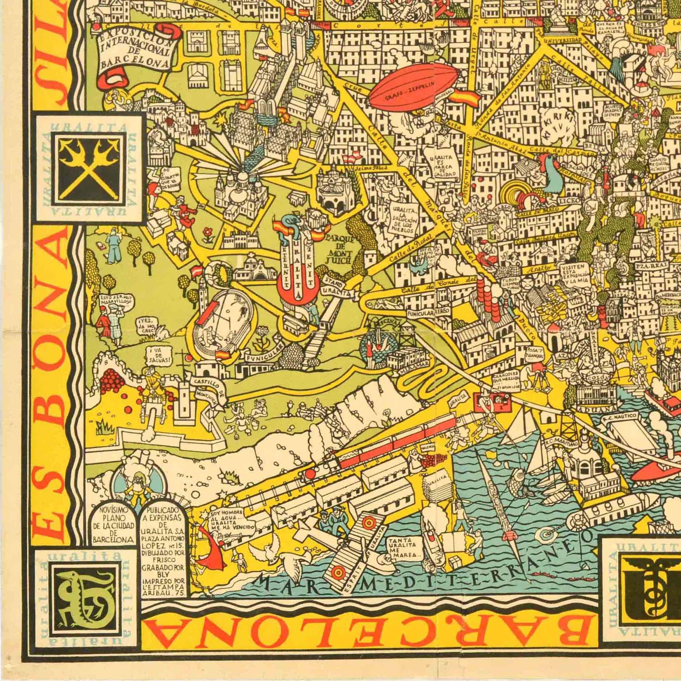 Original Vintage Travel Map Poster Barcelona Karte International Exposition Spanien (Frühes 20. Jahrhundert) im Angebot