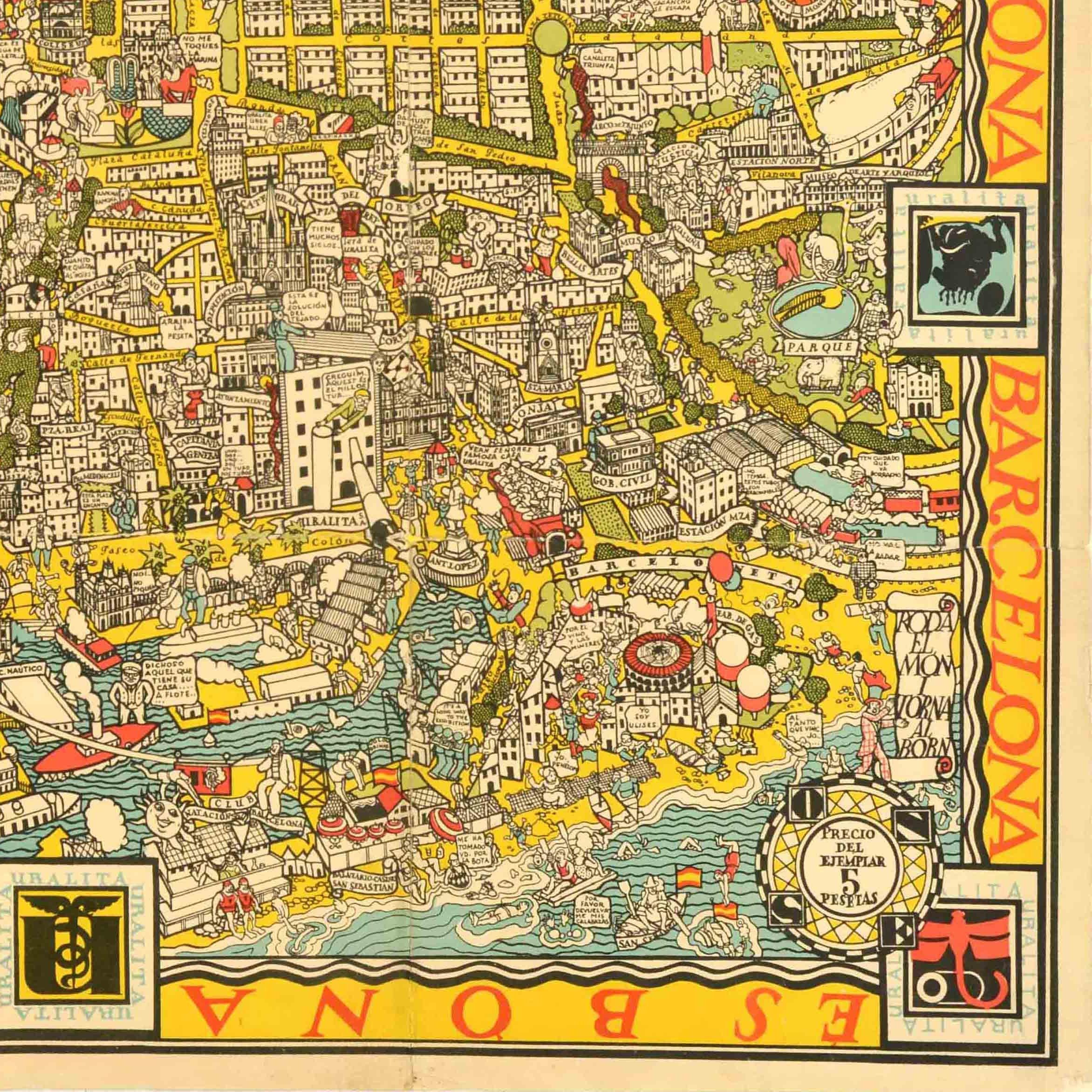 Original Vintage Travel Map Poster Barcelona Karte International Exposition Spanien (Papier) im Angebot