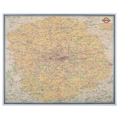 Poster mappa di viaggio originale d'epoca Trasporti di Londra Tutti i percorsi stradali e ferroviari Regno Unito