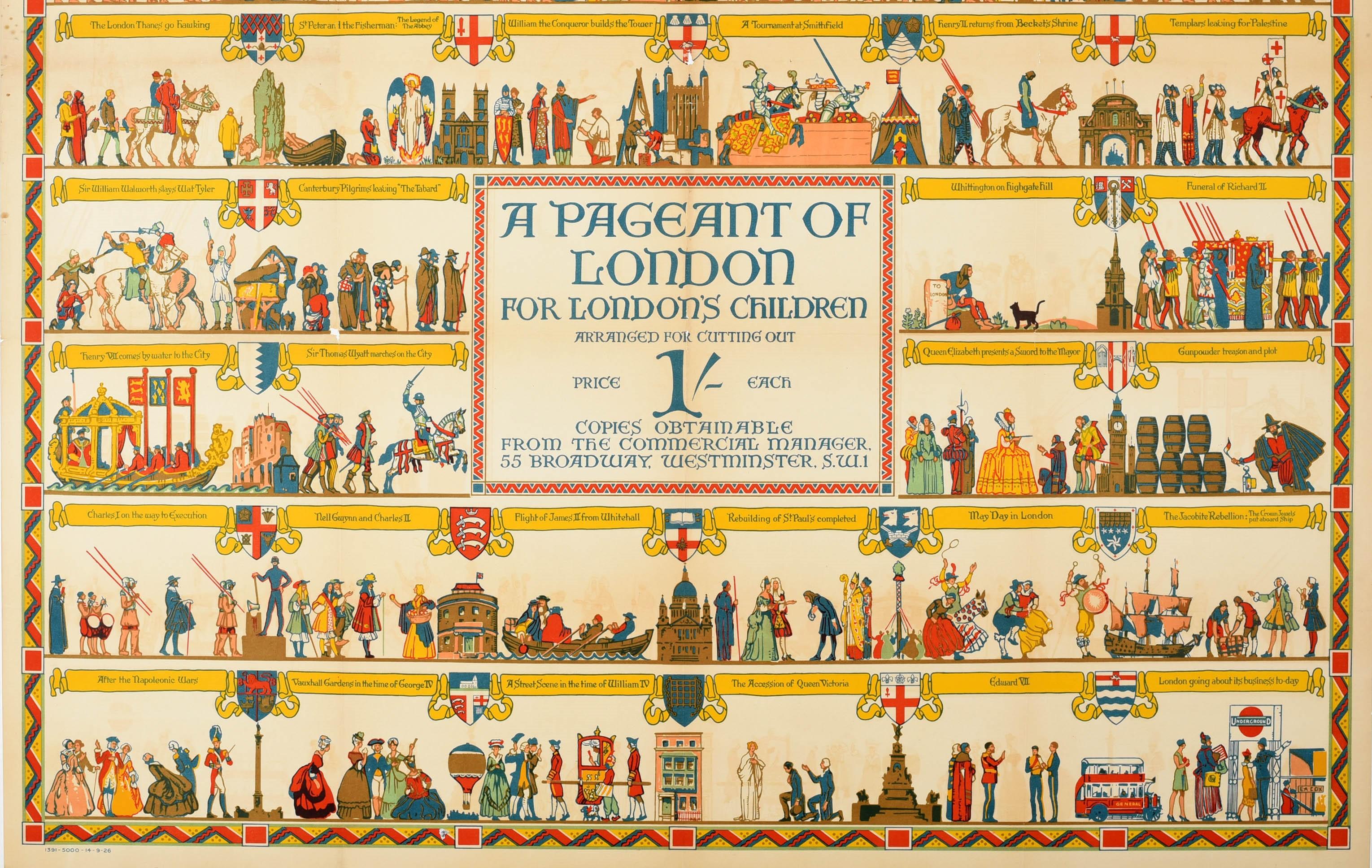 Early 20th Century Original Vintage Travel Poster A Pageant Of London Transport History Children