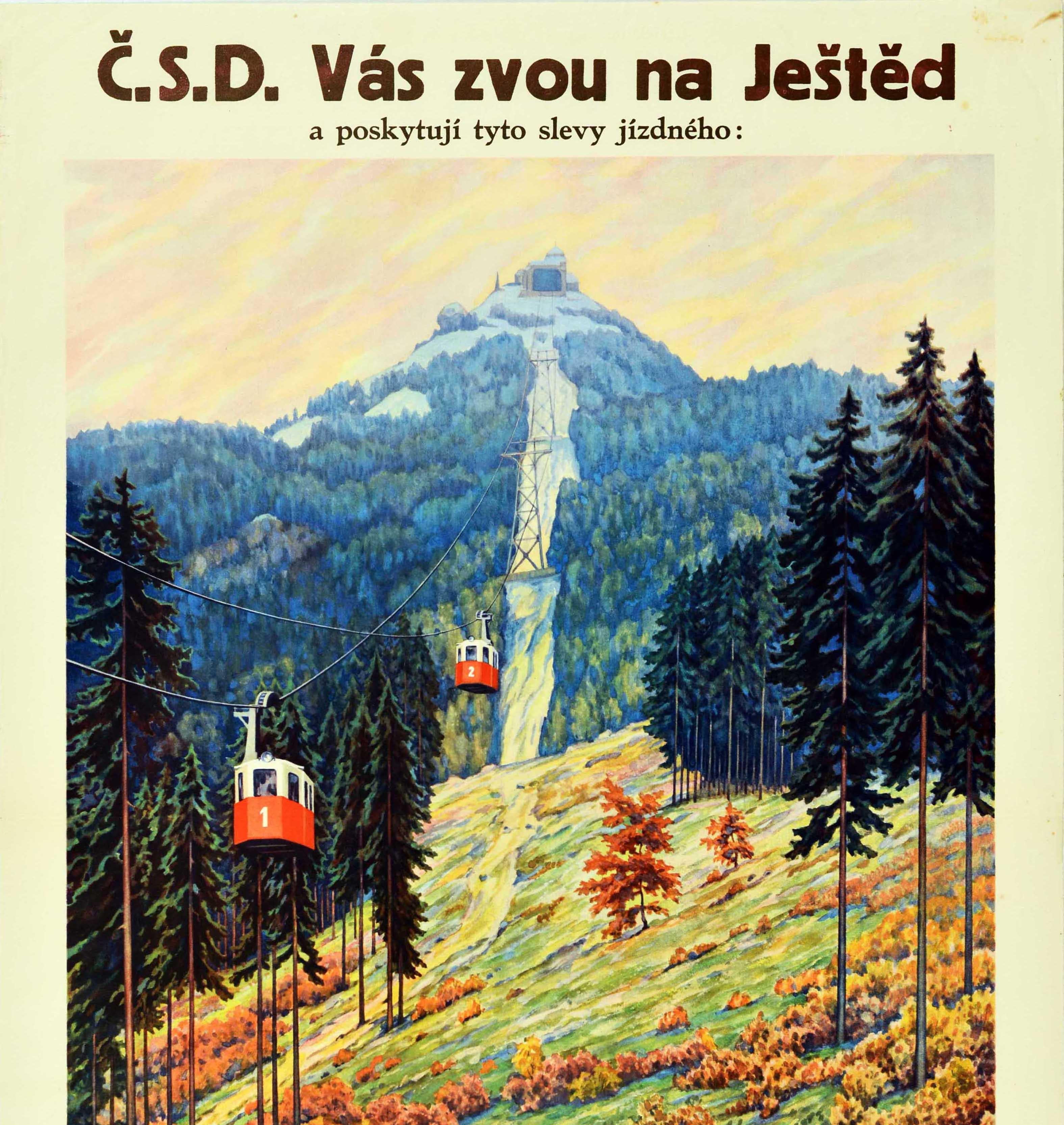 Original Vintage Travel Poster Advertising CSD Czechoslovak State Railways Czech In Good Condition For Sale In London, GB