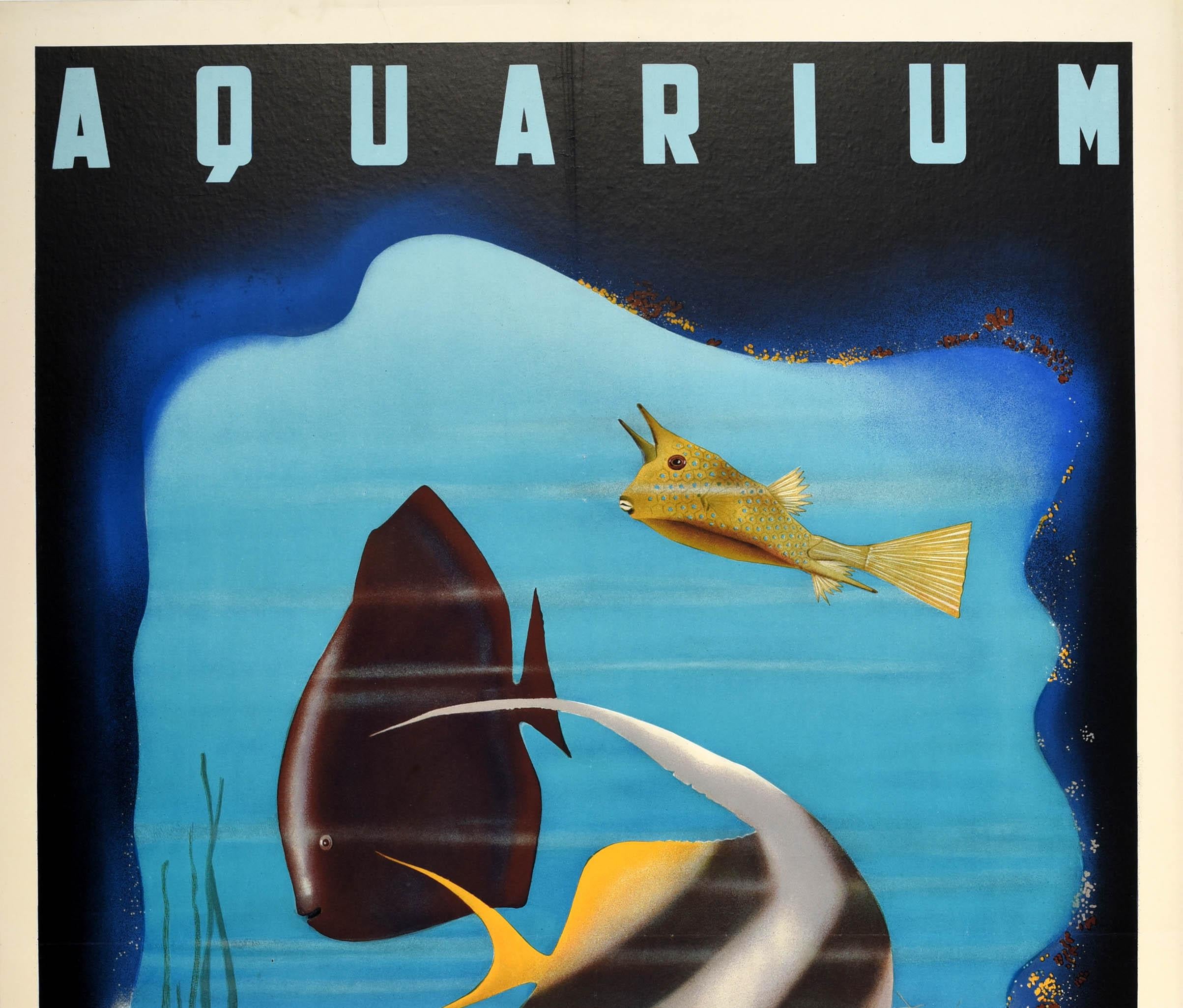 Art déco Affiche de voyage vintage originale publicitaire Monaco Aquarium Art Deco Ocean Museum en vente
